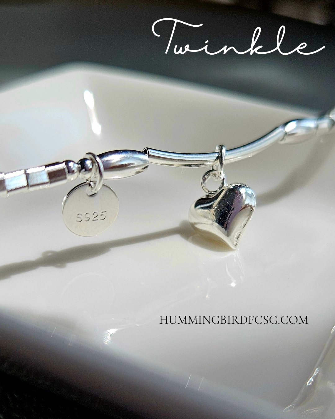 925 STERLING SILVER HEART CHARM SILVER BEADS BRACELET