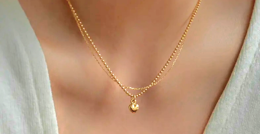 925 STERLING SILVER 2-LAYERED 18K GOLD-PLATED NECKLACE WITH A HEART PENDANT