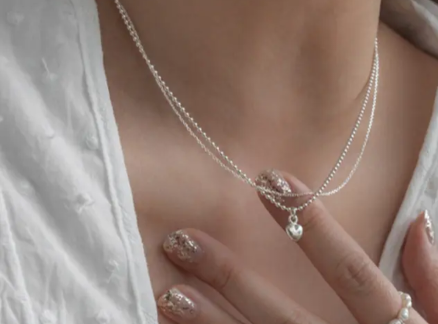 925 STERLING SILVER 2-LAYERED SILVER NECKLACE WITH A HEART PENDANT