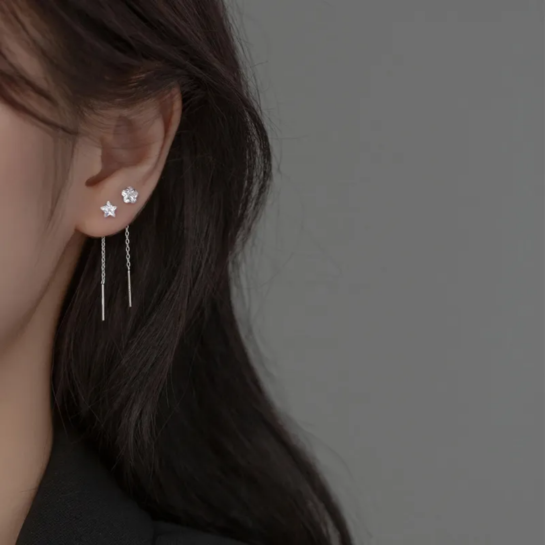 925 STERLING SILVER CUBIC ZIRCONIA TASSEL EARRINGS (HEART/ STAR)