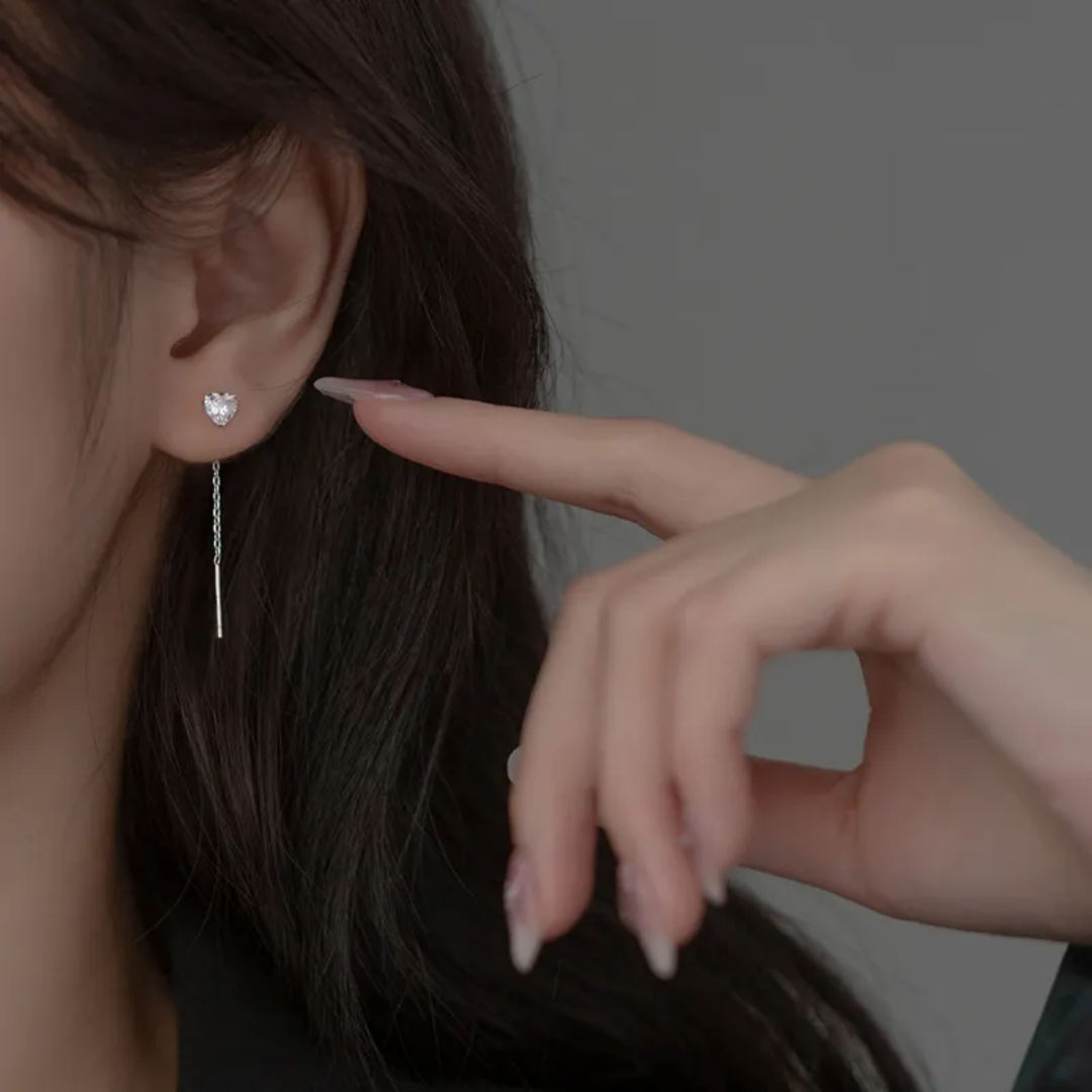 925 STERLING SILVER CUBIC ZIRCONIA TASSEL EARRINGS (HEART/ STAR)