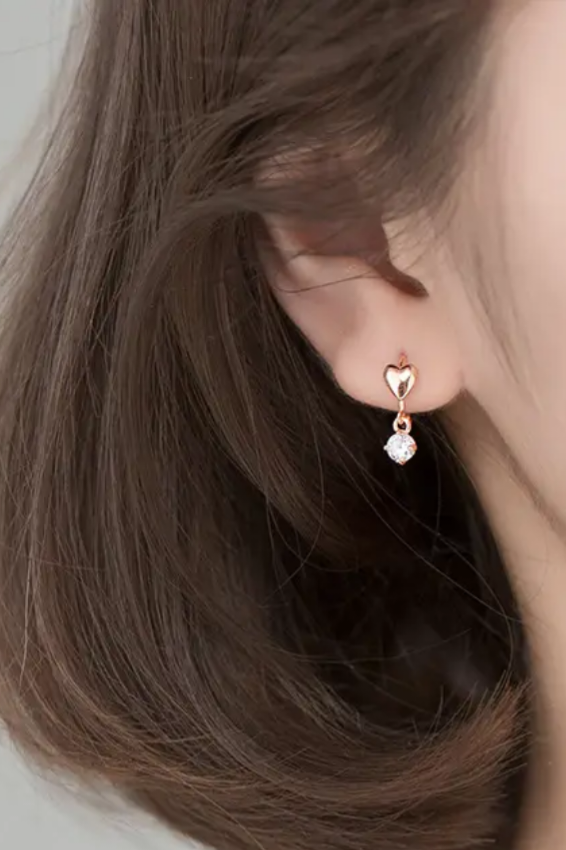 925 STERLING SILVER HEART EARRINGS WITH CUBIC ZIRCONIA STONES (SILVER/ ROSE GOLD)