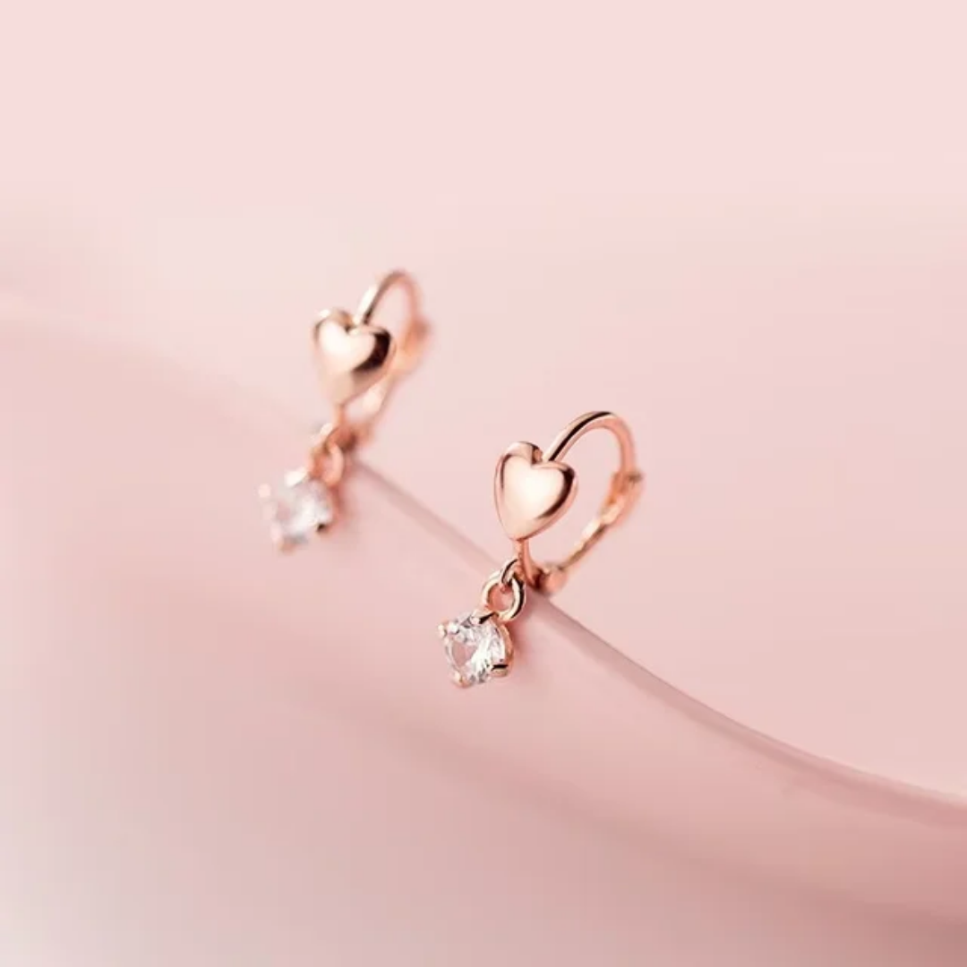 925 STERLING SILVER HEART EARRINGS WITH CUBIC ZIRCONIA STONES (SILVER/ ROSE GOLD)