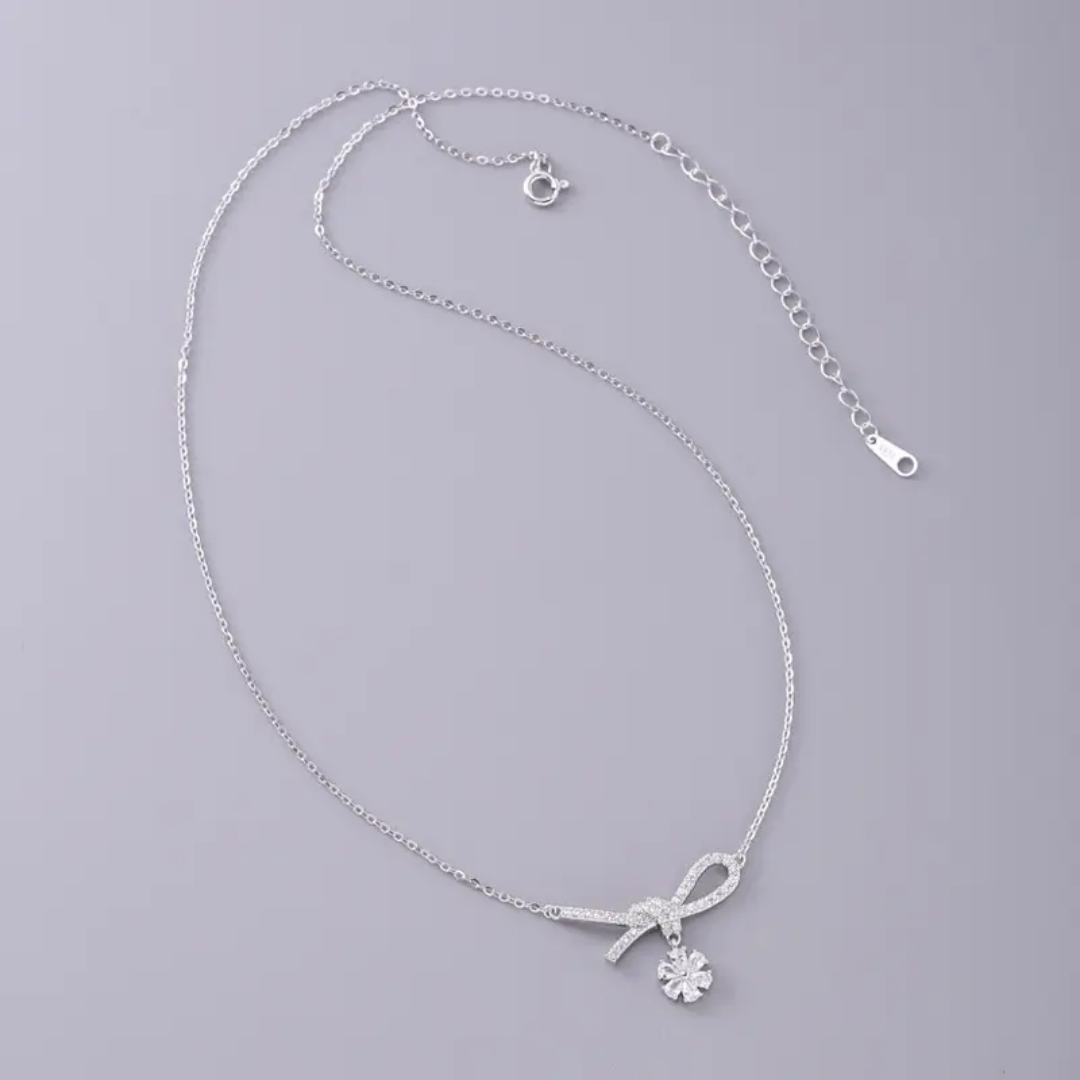 925 STERLING SILVER NECKLACE WITH A BOW PENDANT OF CUBIC ZIRCONIA