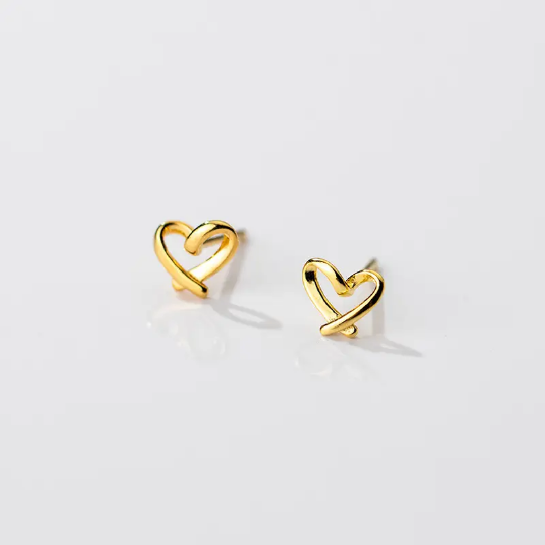 925 STERLING SILVER PETITE HEART EARRINGS (SILVER/ 18K GOLD-PLATED)