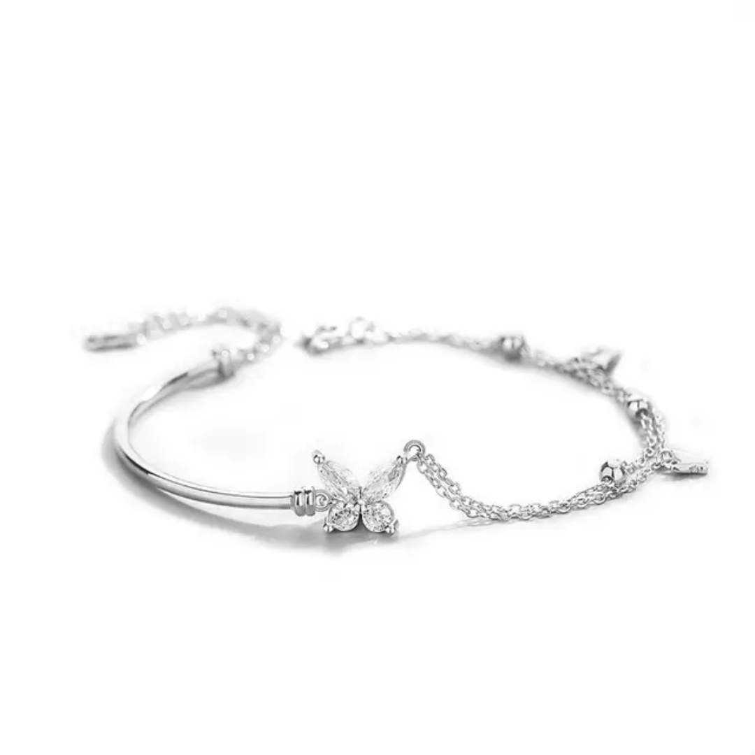 925 STERLING SILVER BRACELET WITH CUBIC ZIRCONIA BUTTERFLY CHARM (SILVER/ ROSE GOLD)