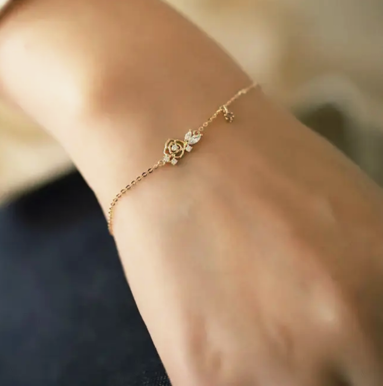 925 STERLING SILVER 14K GOLD-PLATED ROSE BRACELET