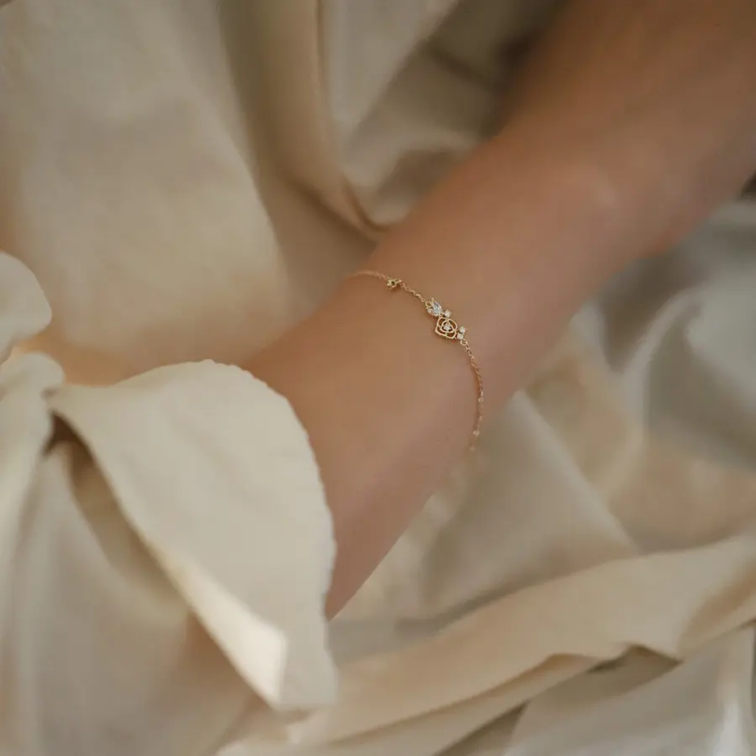 925 STERLING SILVER 14K GOLD-PLATED ROSE BRACELET