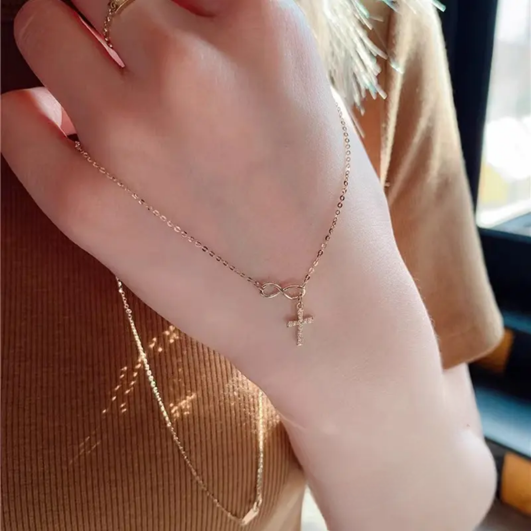 925 STERLING SILVER CROSS & INFINITY NECKLACE (SILVER/ 14K GOLD-PLATED)