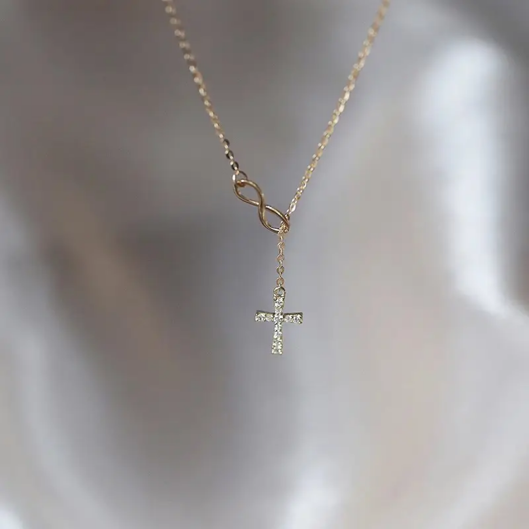 925 STERLING SILVER CROSS & INFINITY NECKLACE (SILVER/ 14K GOLD-PLATED)
