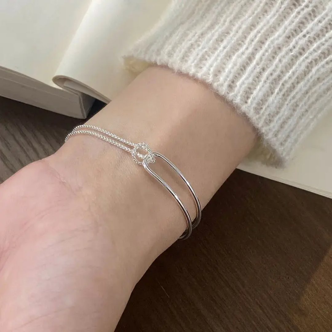925 STERLING SILVER KNOT-BANGLE-CHAIN BRACELET