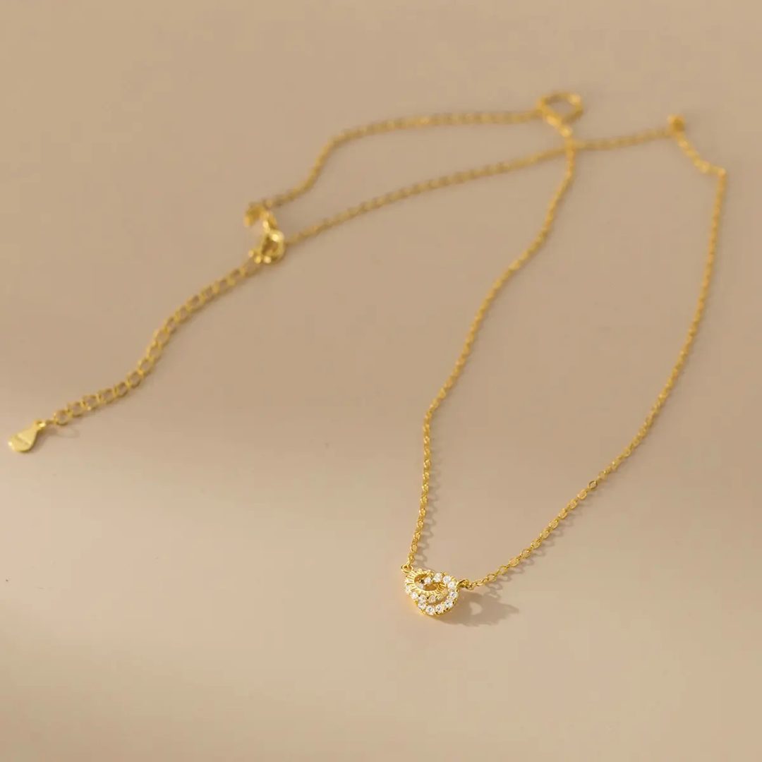 925 STERLING SILVER 18K GOLD-PLATED NECKLACE WITH A 2-RING PENDANT