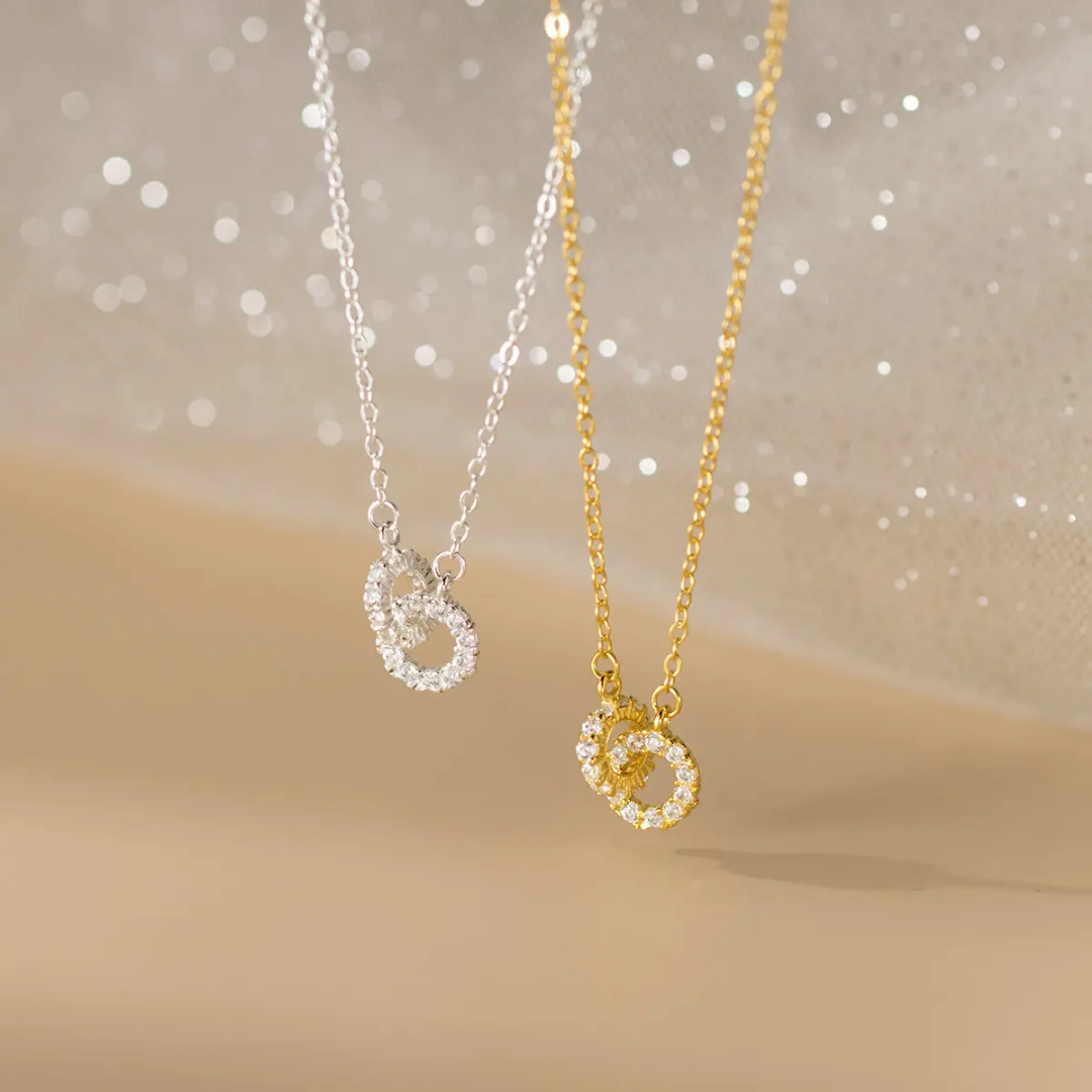 925 STERLING SILVER 18K GOLD-PLATED NECKLACE WITH A 2-RING PENDANT