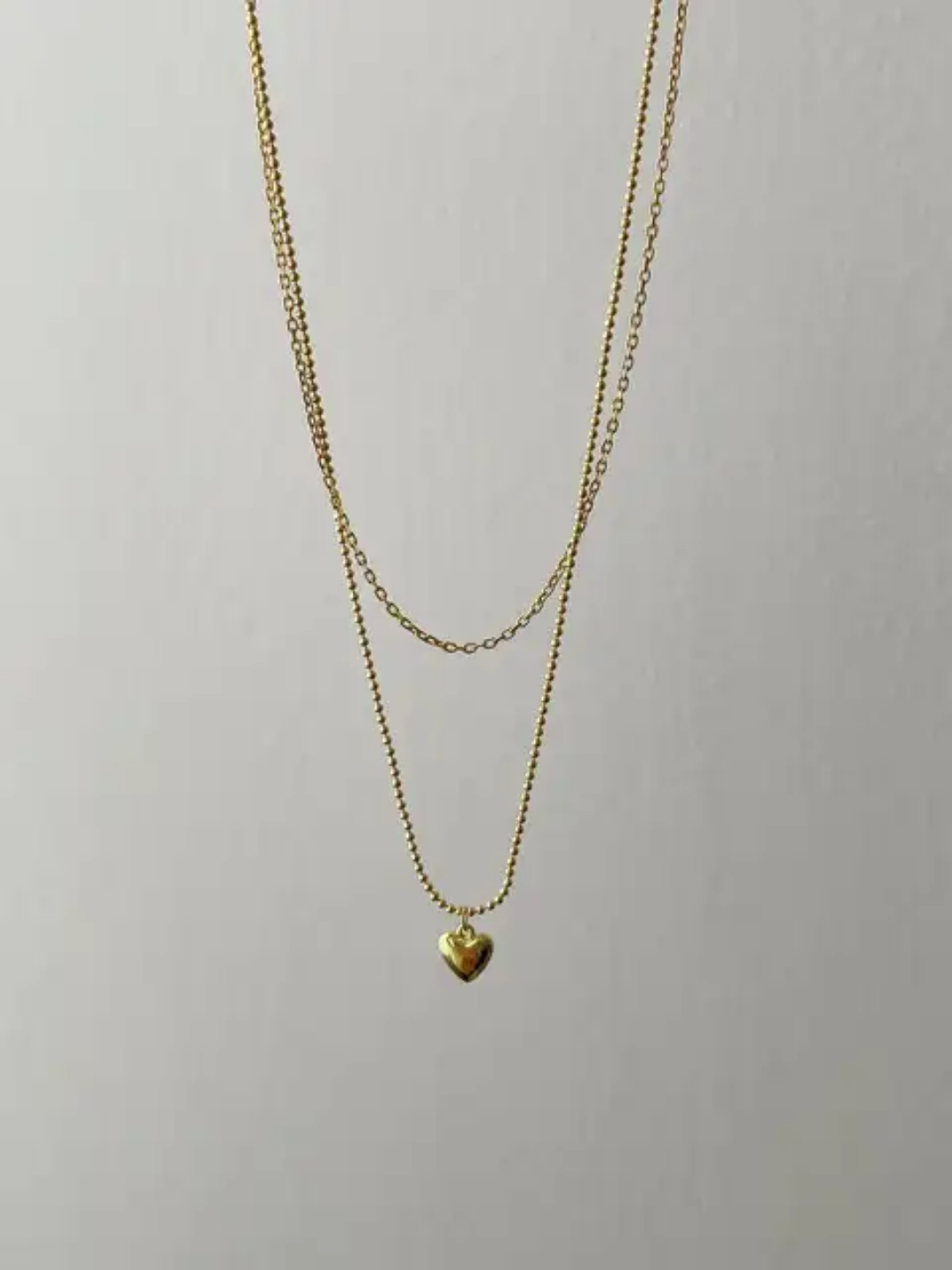 925 STERLING SILVER 2-LAYERED 18K GOLD-PLATED NECKLACE WITH A HEART PENDANT