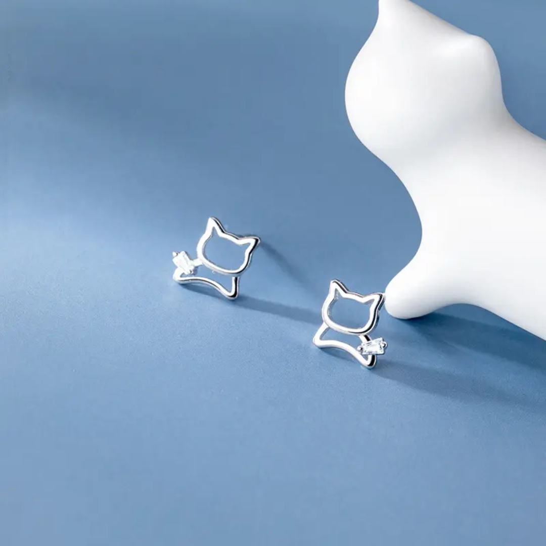 925 STERLING SILVER CAT SILVER STUD EARRINGS