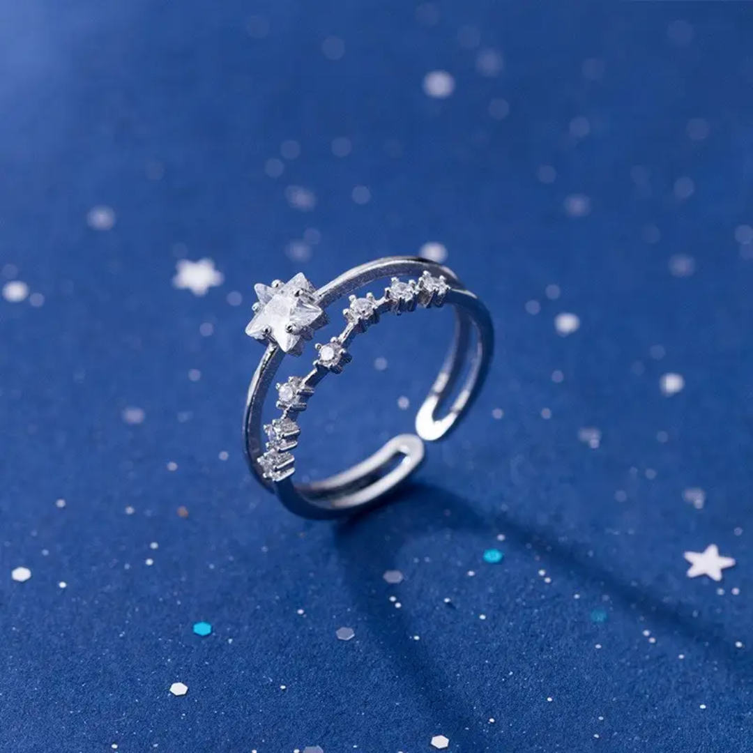 925 STERLING SILVER 2-LAYERED RING WITH CUBIC ZIRCONIA STONES