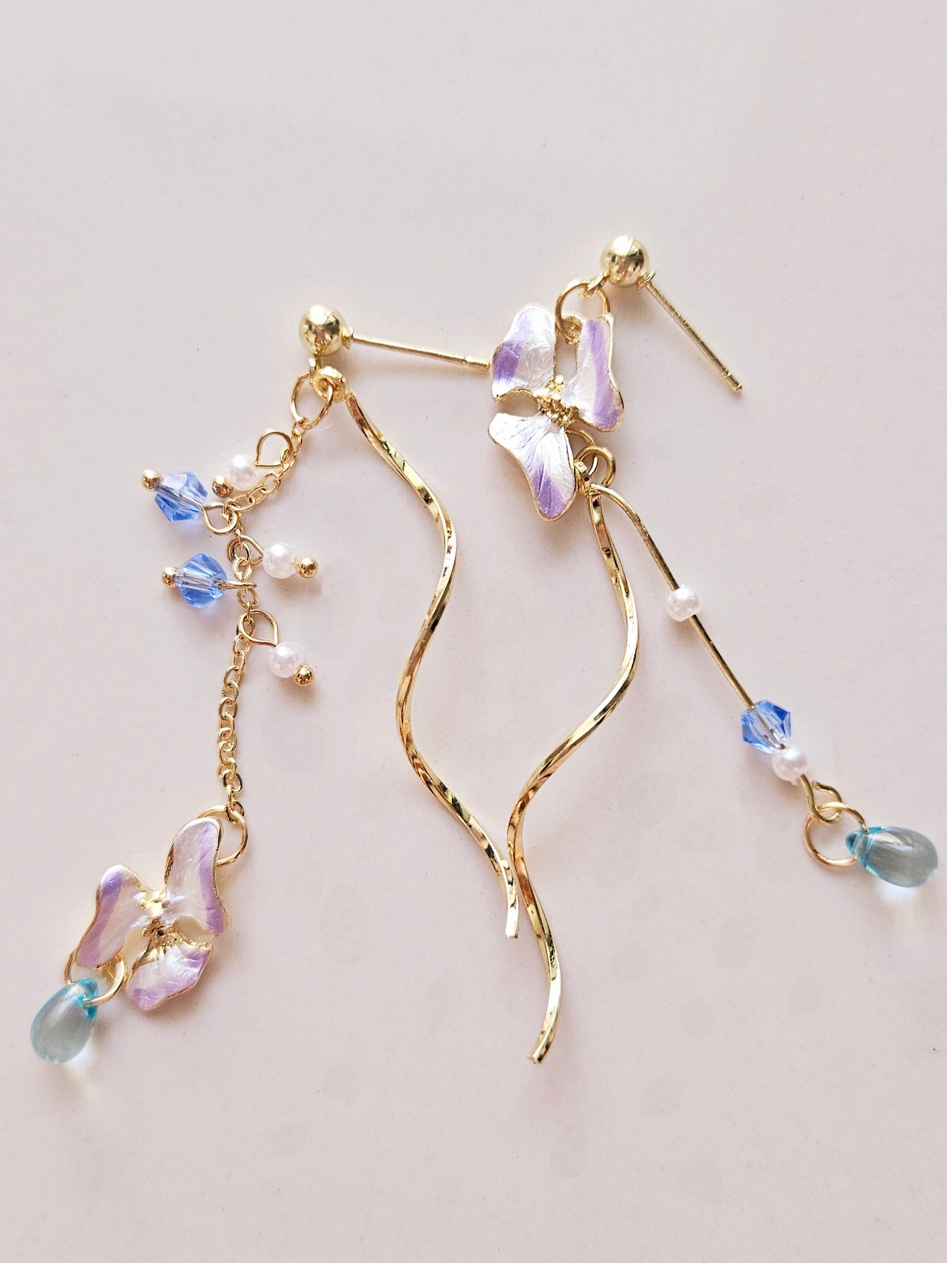 HAND-MADE VIOLET-BLUE FLORAL TASSEL EARRINGS