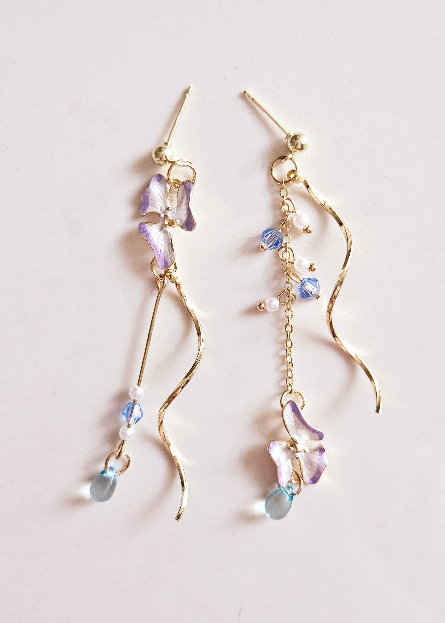 HAND-MADE VIOLET-BLUE FLORAL TASSEL EARRINGS