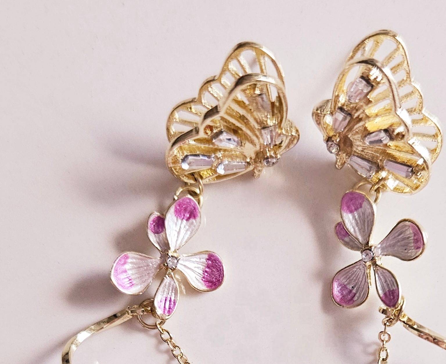 HAND-MADE PINK PETALS TASSEL EARRINGS