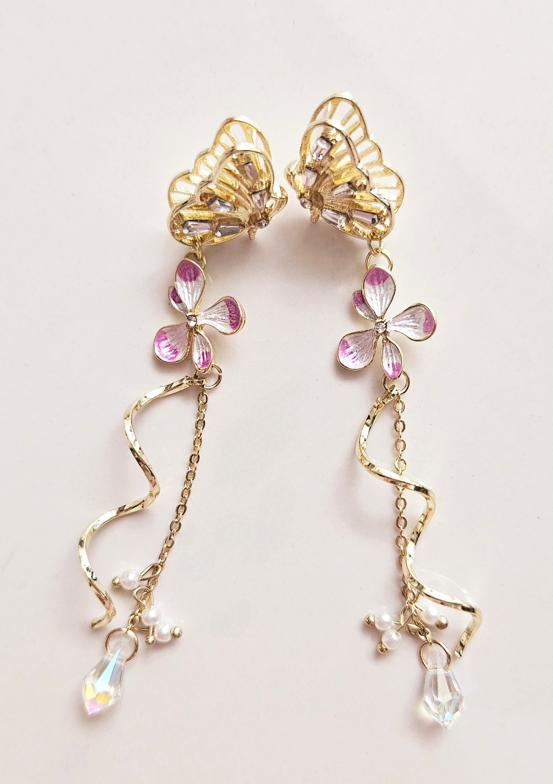 HAND-MADE PINK PETALS TASSEL EARRINGS