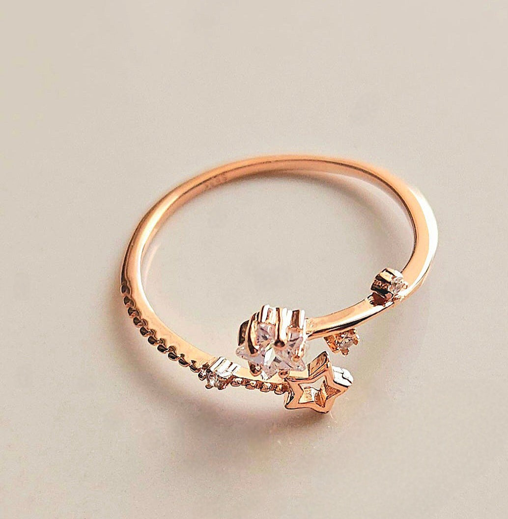 925 STERLING SILVER STAR GOLD-PLATED RING WITH CUBIC ZIRCONIA STONE