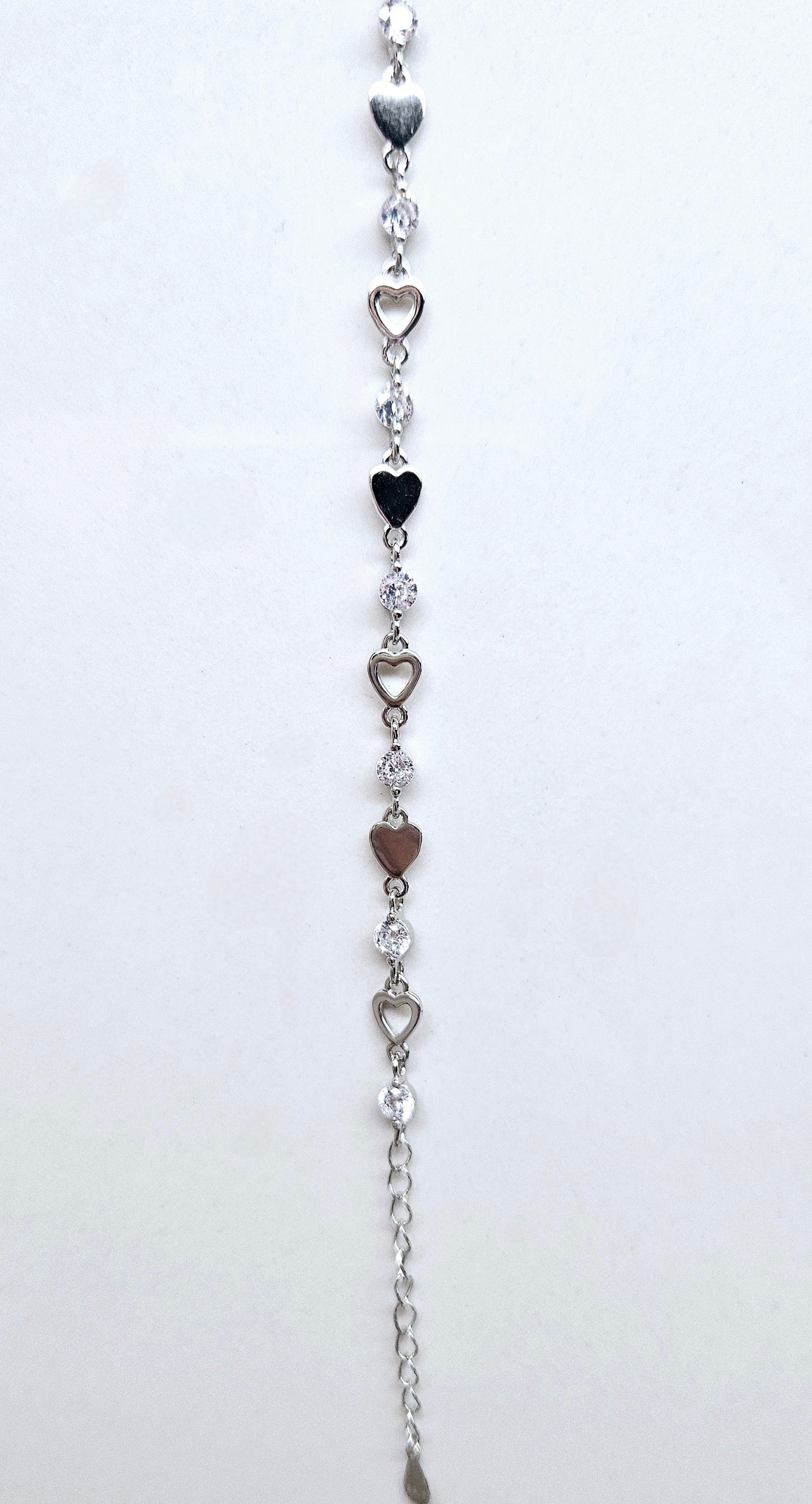 925 STERLING SILVER HEART BRACELET LINED WITH CUBIC ZIRCONIA STONES
