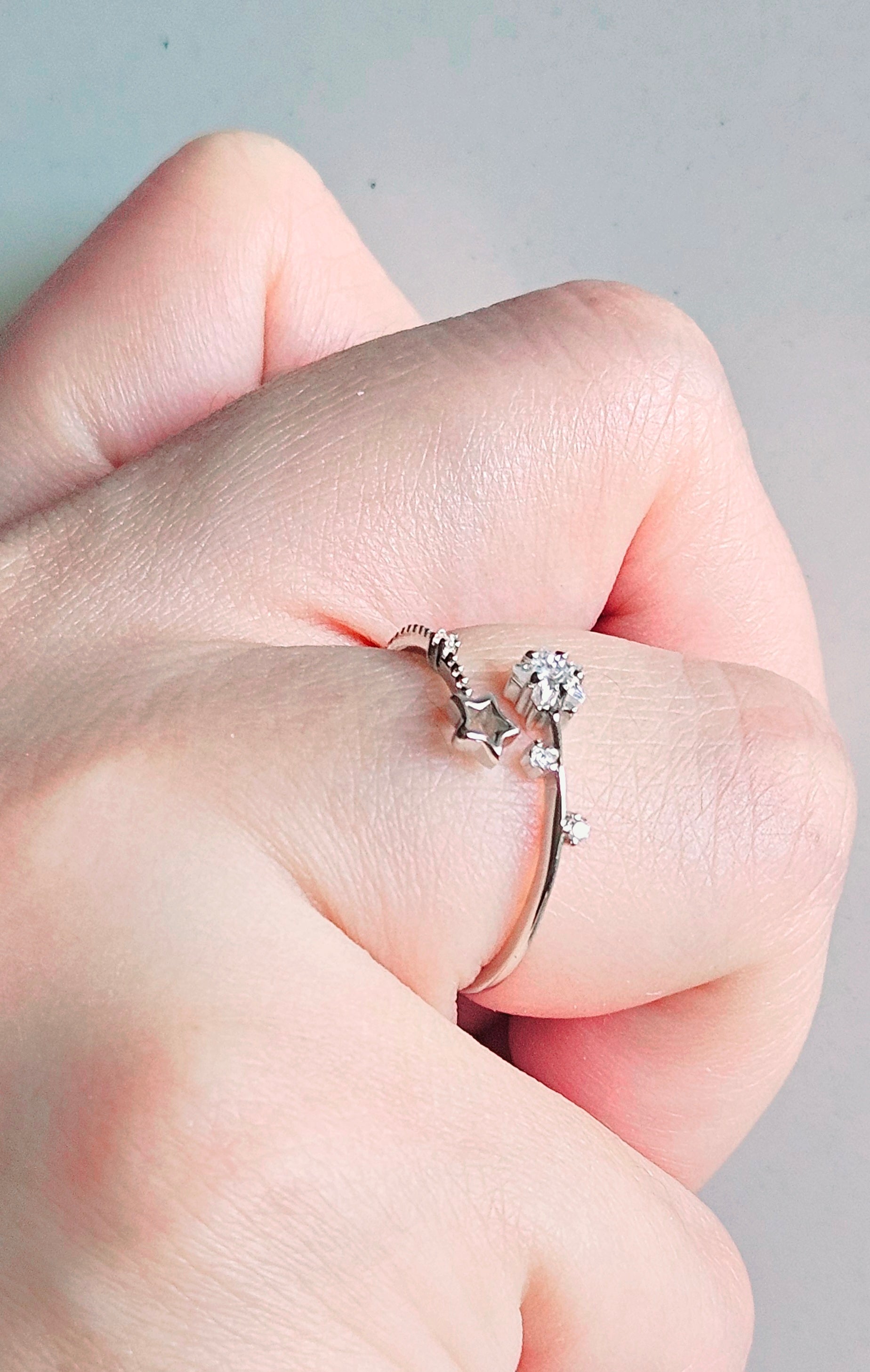 925 STERLING SILVER STAR SILVER RING WITH CUBIC ZIRCONIA STONE