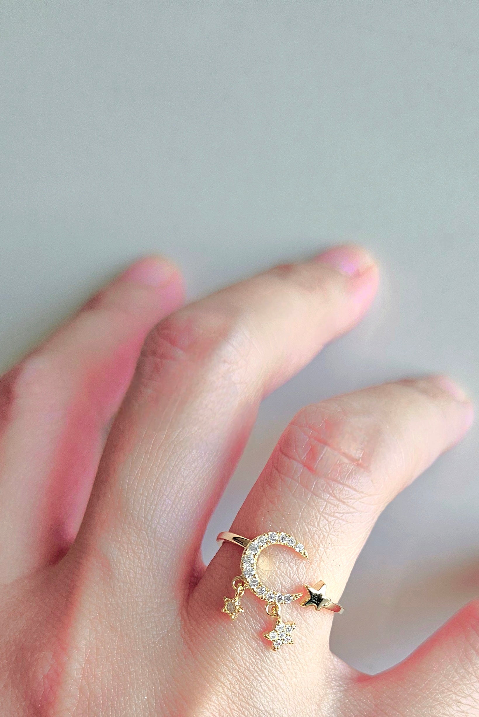 925 STERLING SILVER GOLD-PLATED MOON & STARS RING