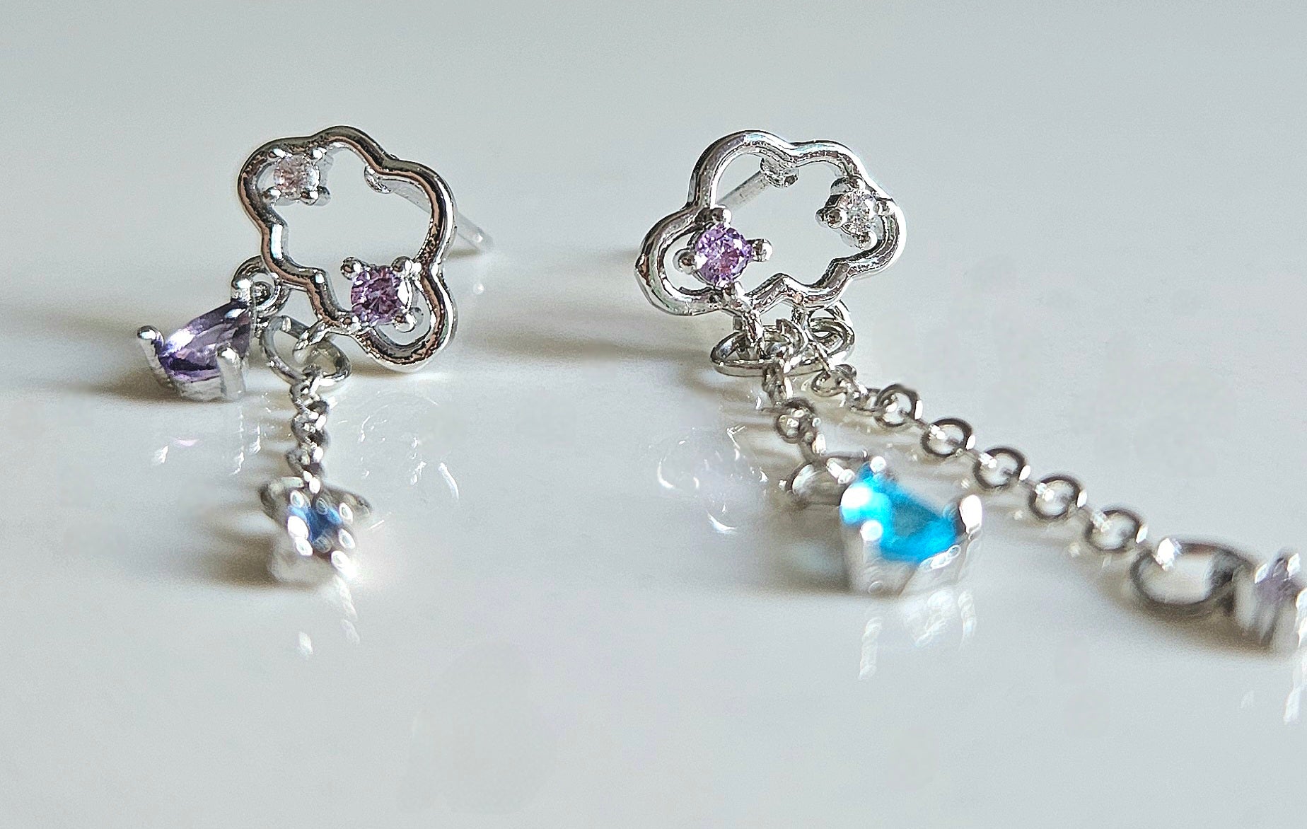 CUBIC ZIRCONIA RAIN & CLOUD DROP EARRINGS WITH 925 STERLING SILVER NEEDLE