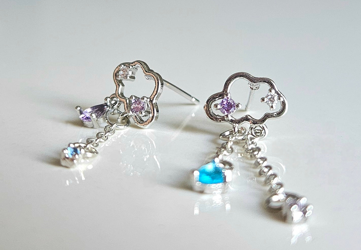 CUBIC ZIRCONIA RAIN & CLOUD DROP EARRINGS WITH 925 STERLING SILVER NEEDLE