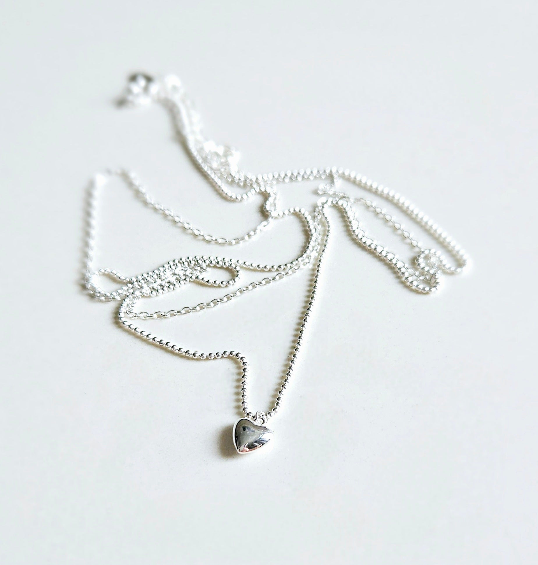 925 STERLING SILVER 2-LAYERED SILVER NECKLACE WITH A HEART PENDANT