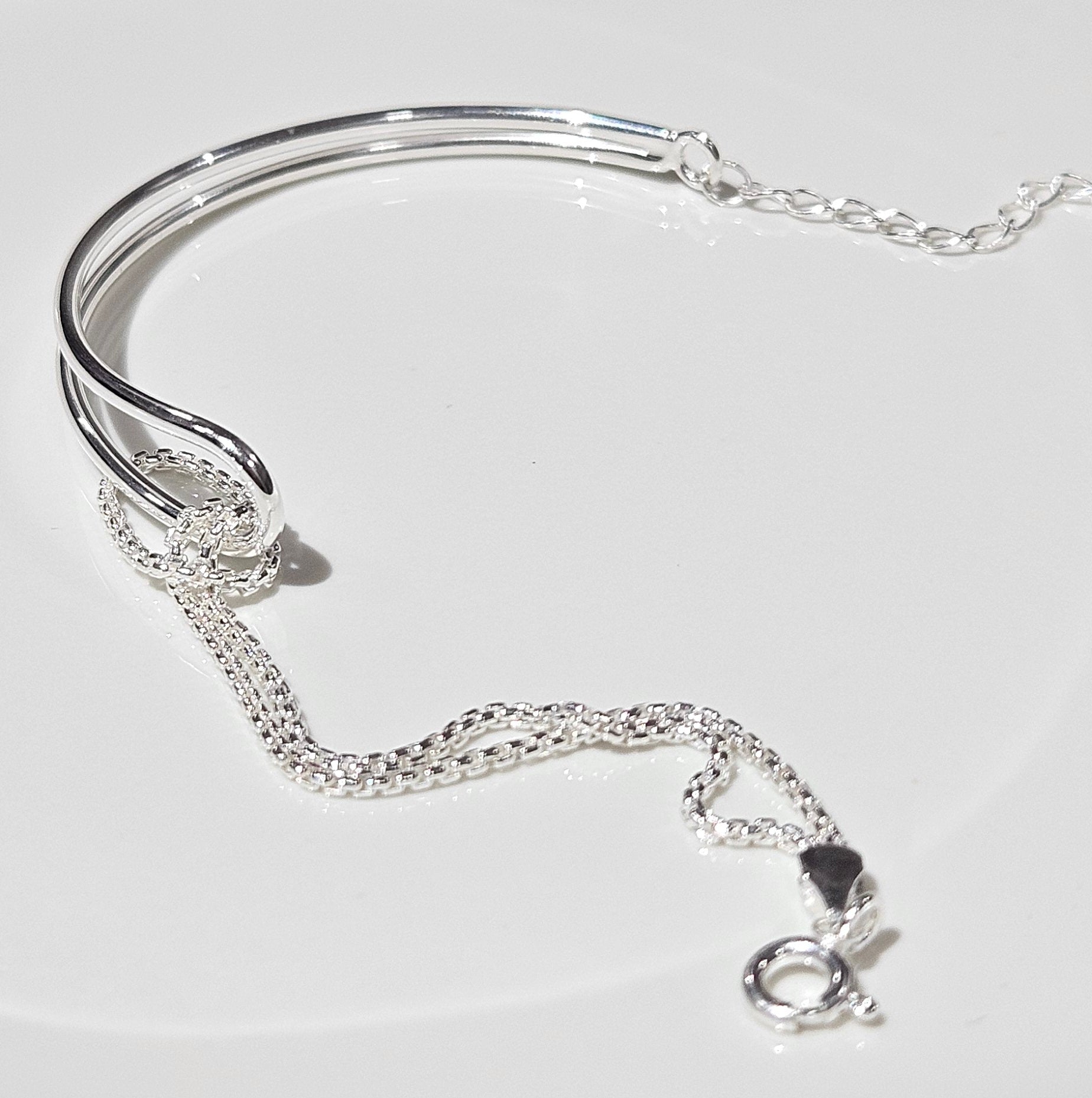 925 STERLING SILVER KNOT-BANGLE-CHAIN BRACELET