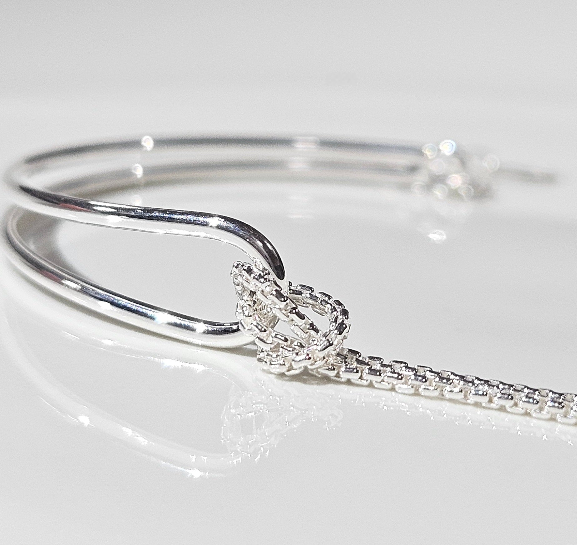 925 STERLING SILVER KNOT-BANGLE-CHAIN BRACELET