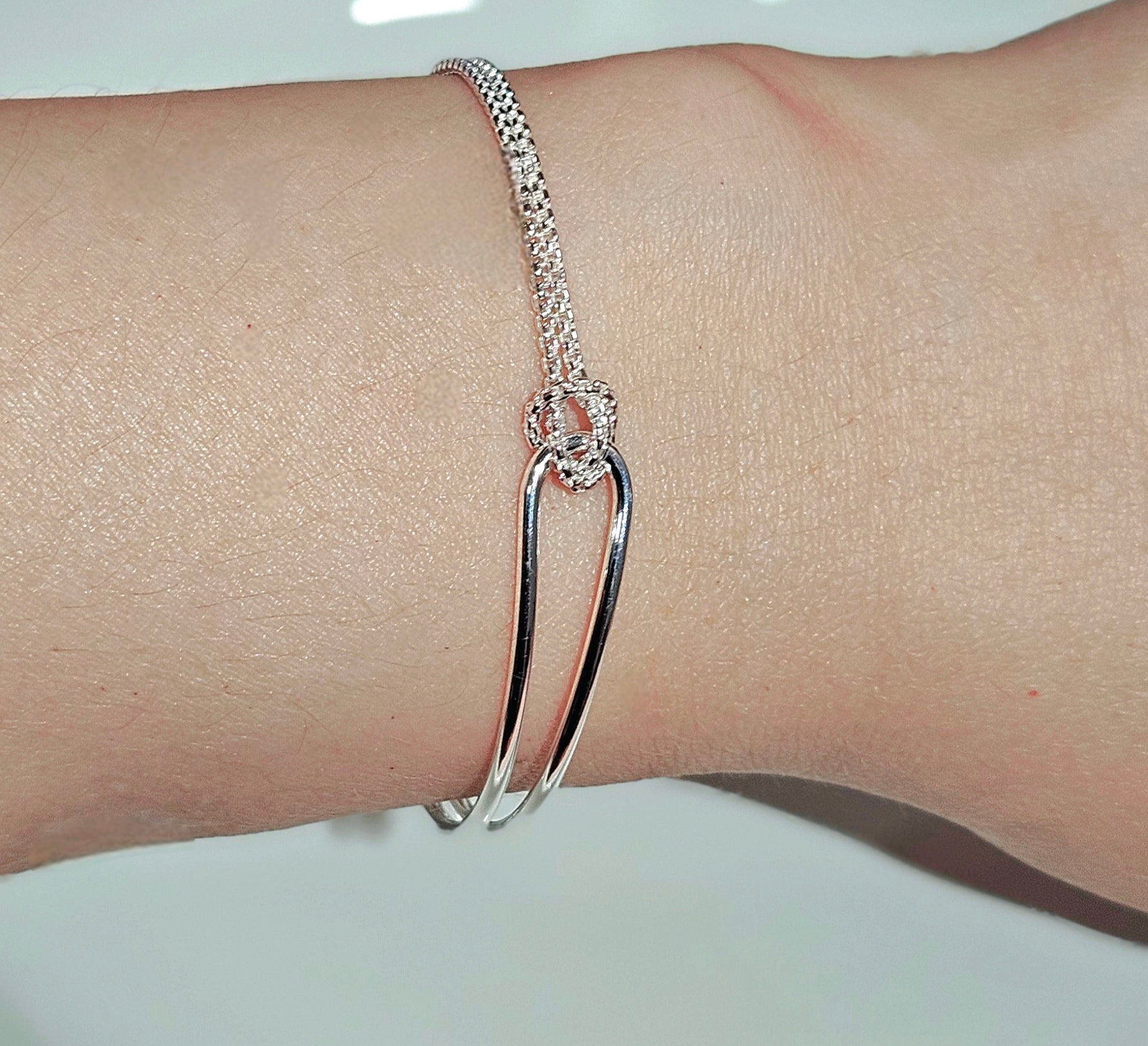 925 STERLING SILVER KNOT-BANGLE-CHAIN BRACELET