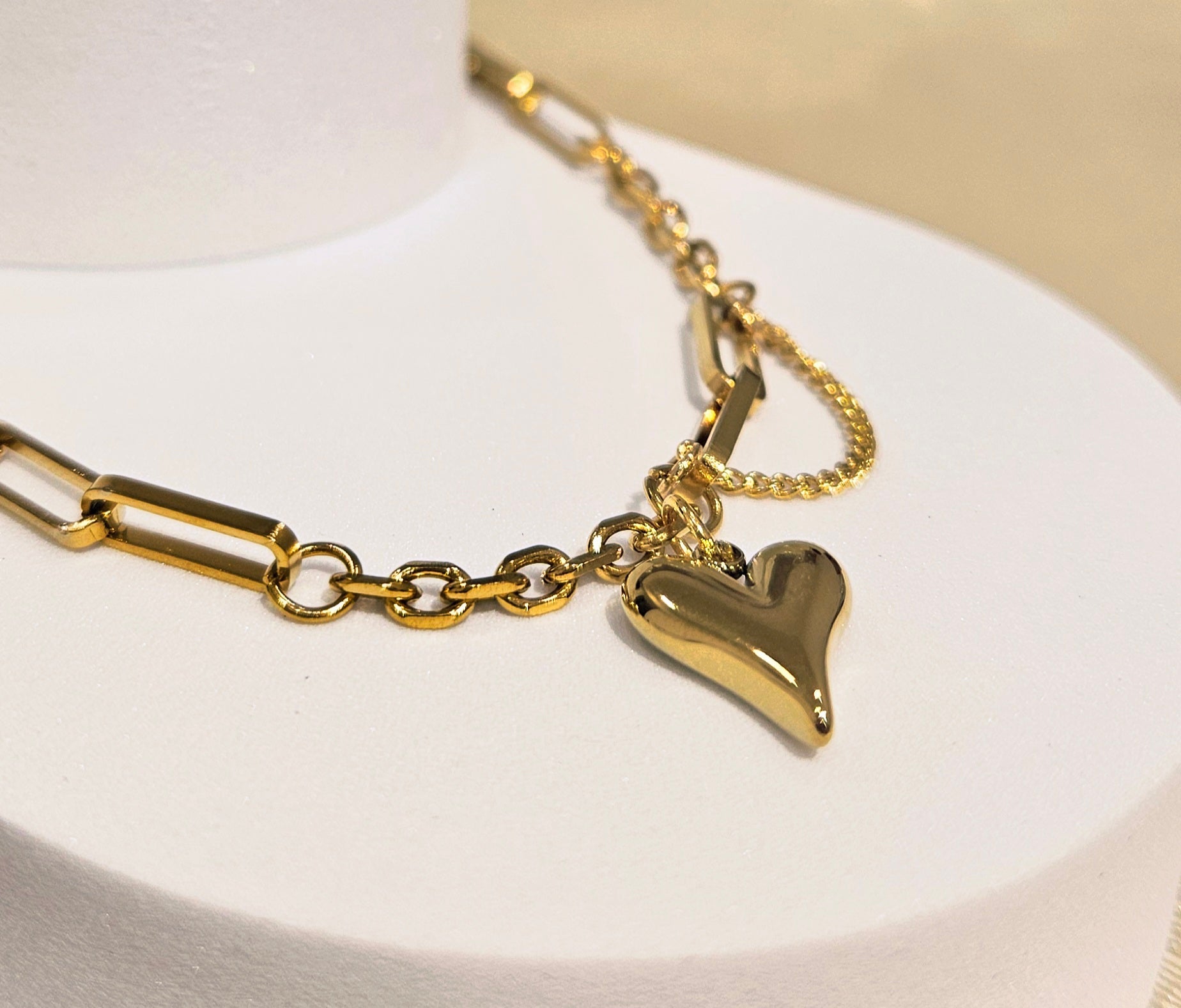 STAINLESS STEEL GOLD HEART NECKLACE & BRACELET SET