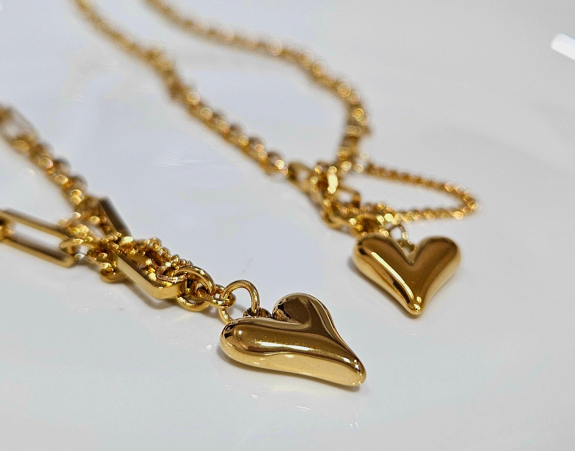 STAINLESS STEEL GOLD HEART NECKLACE & BRACELET SET