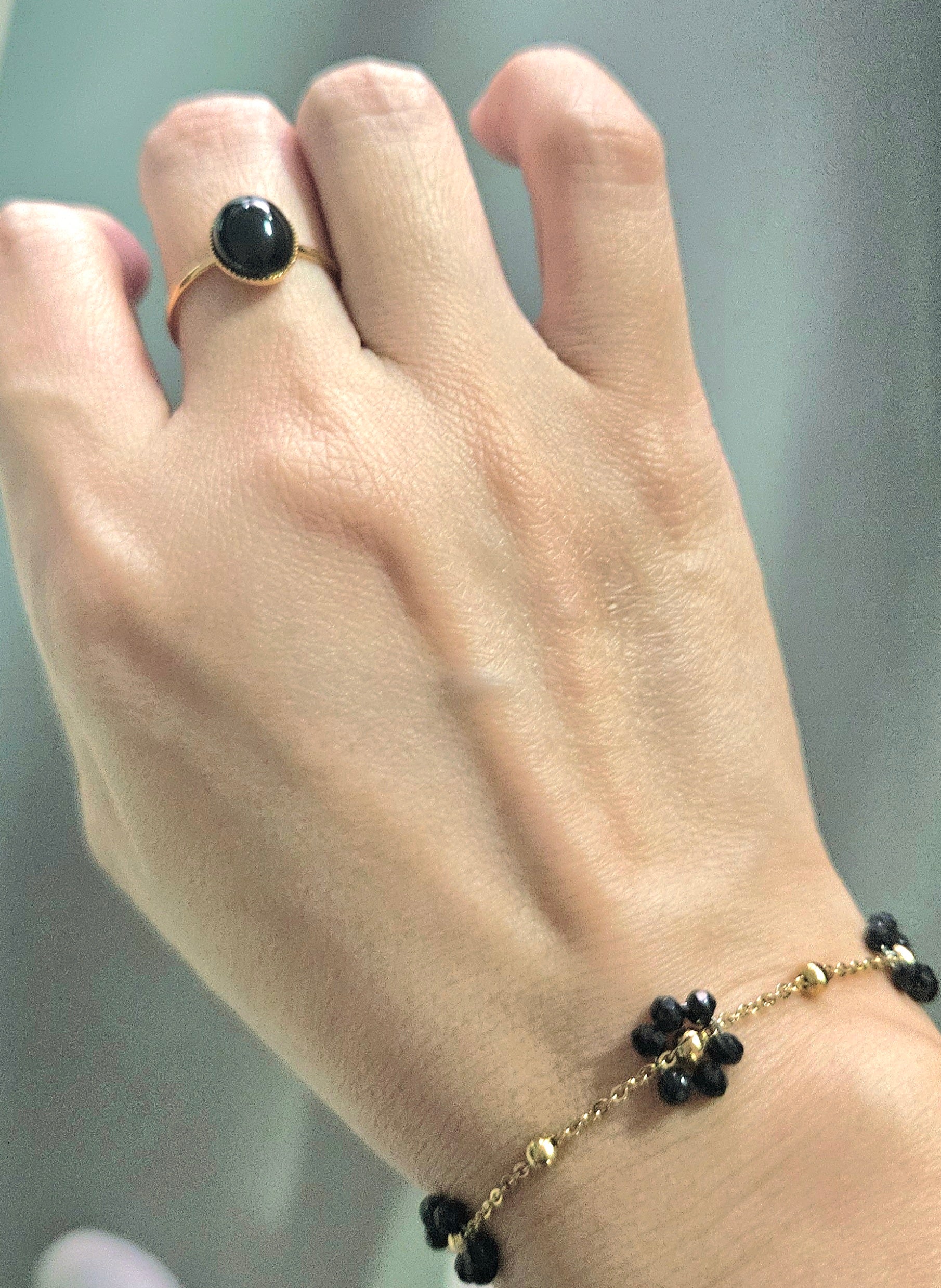 TITANIUM STEEL BRACELET & STAINLESS STEEL BAROQUE STYLE RING SET