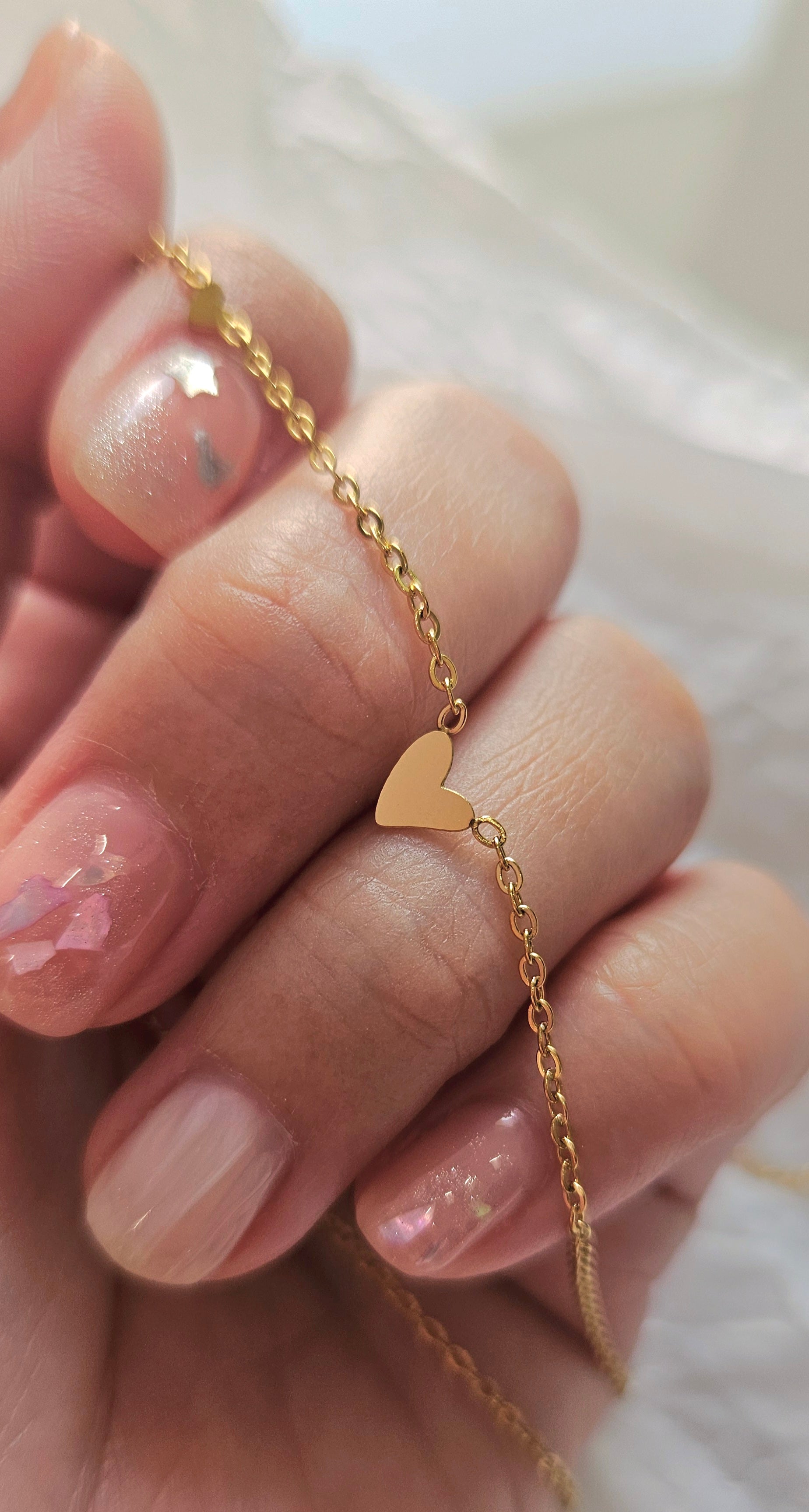 STAINLESS STEEL GOLD HEART BRACELET & NECKLACE SET