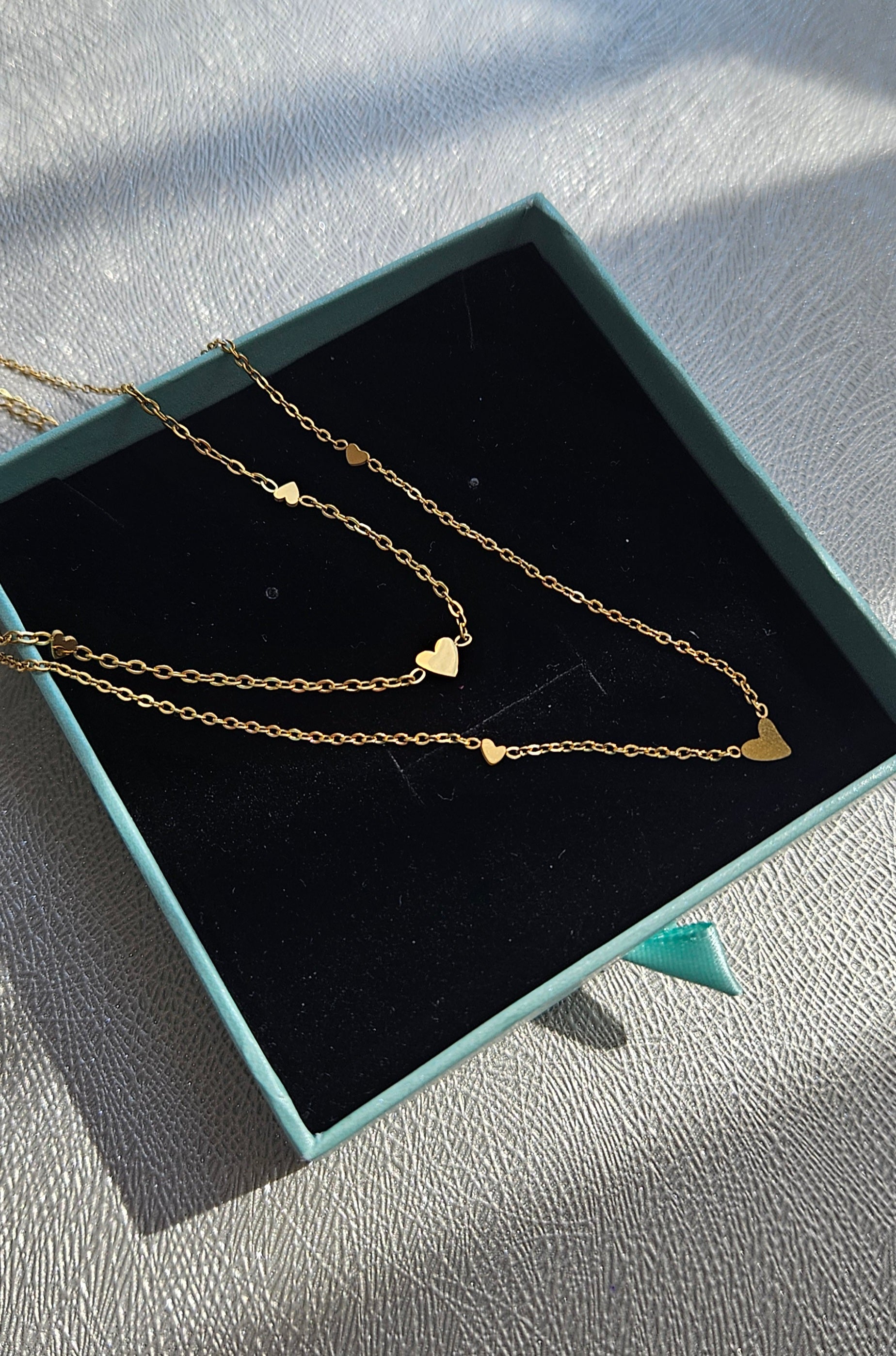 STAINLESS STEEL GOLD HEART BRACELET & NECKLACE SET