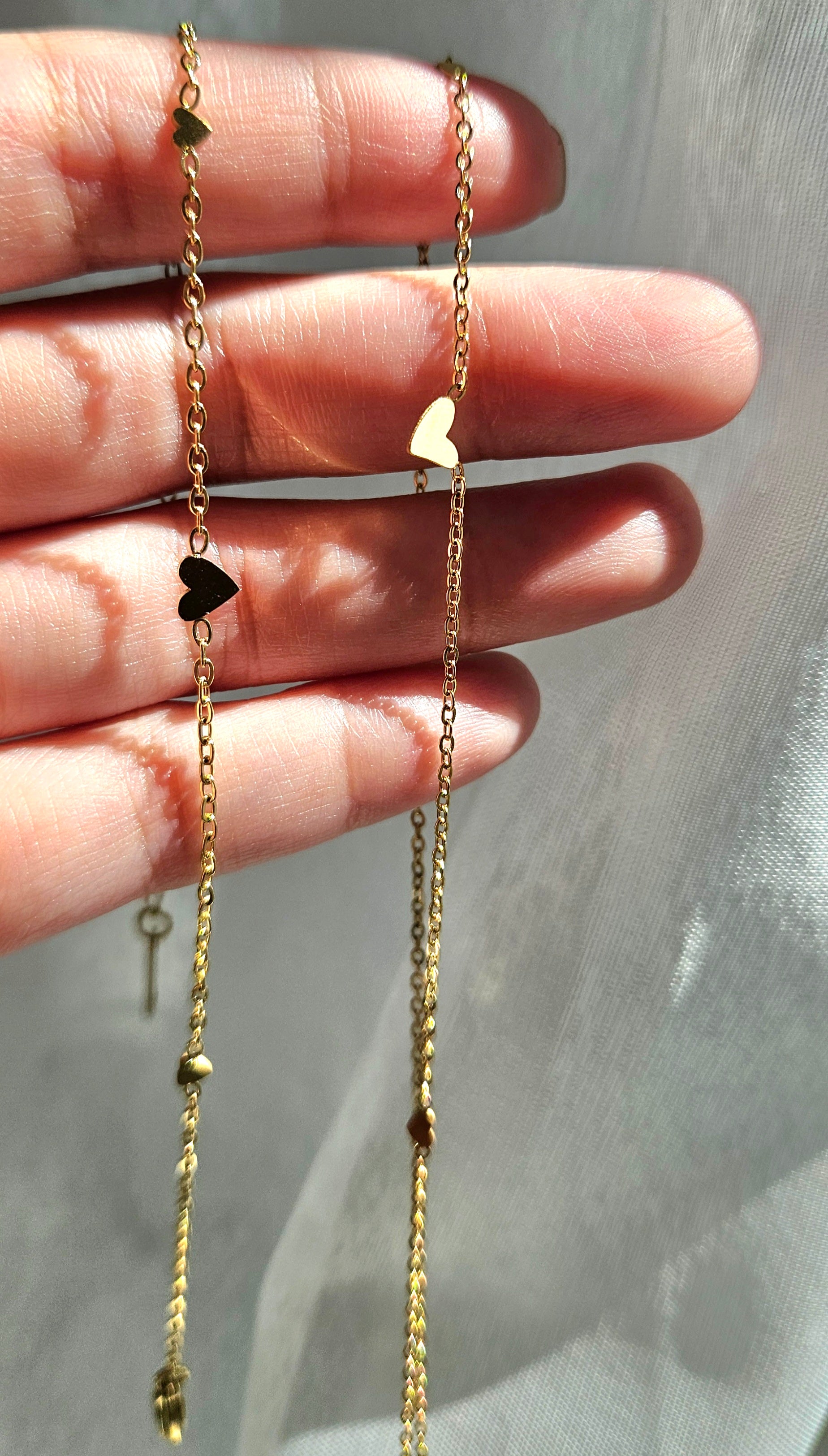 STAINLESS STEEL GOLD HEART BRACELET & NECKLACE SET