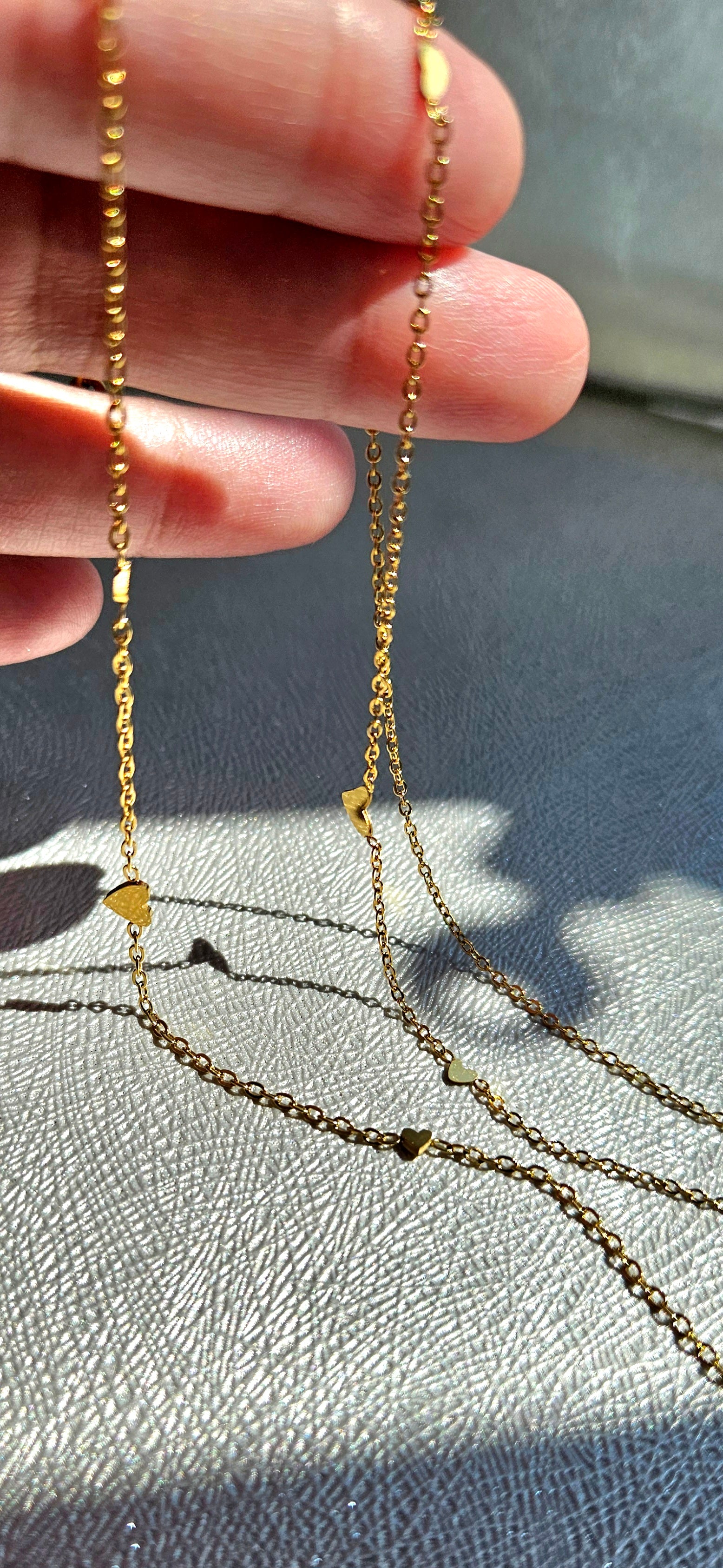 STAINLESS STEEL GOLD HEART BRACELET & NECKLACE SET