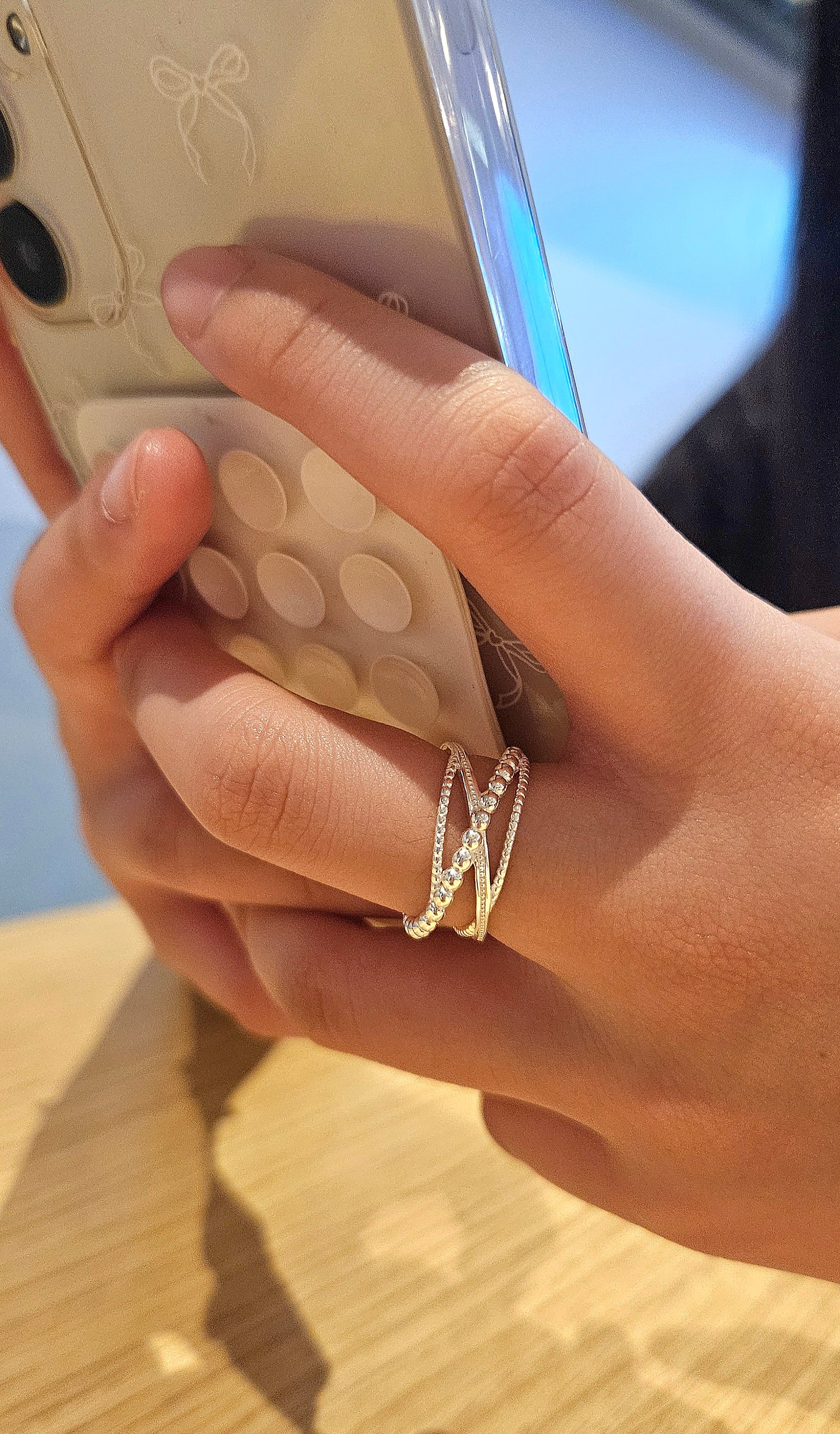 925 STERLING SILVER CROSSED BEADS RING