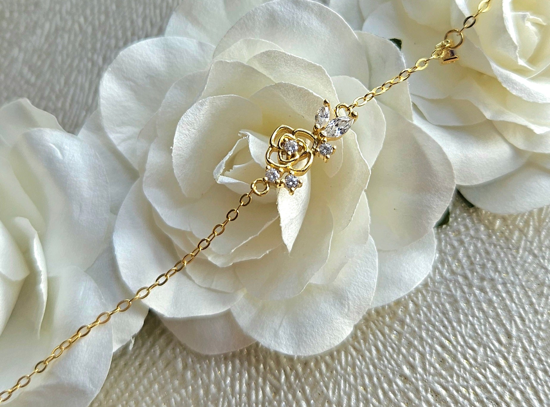 925 STERLING SILVER 14K GOLD-PLATED ROSE BRACELET