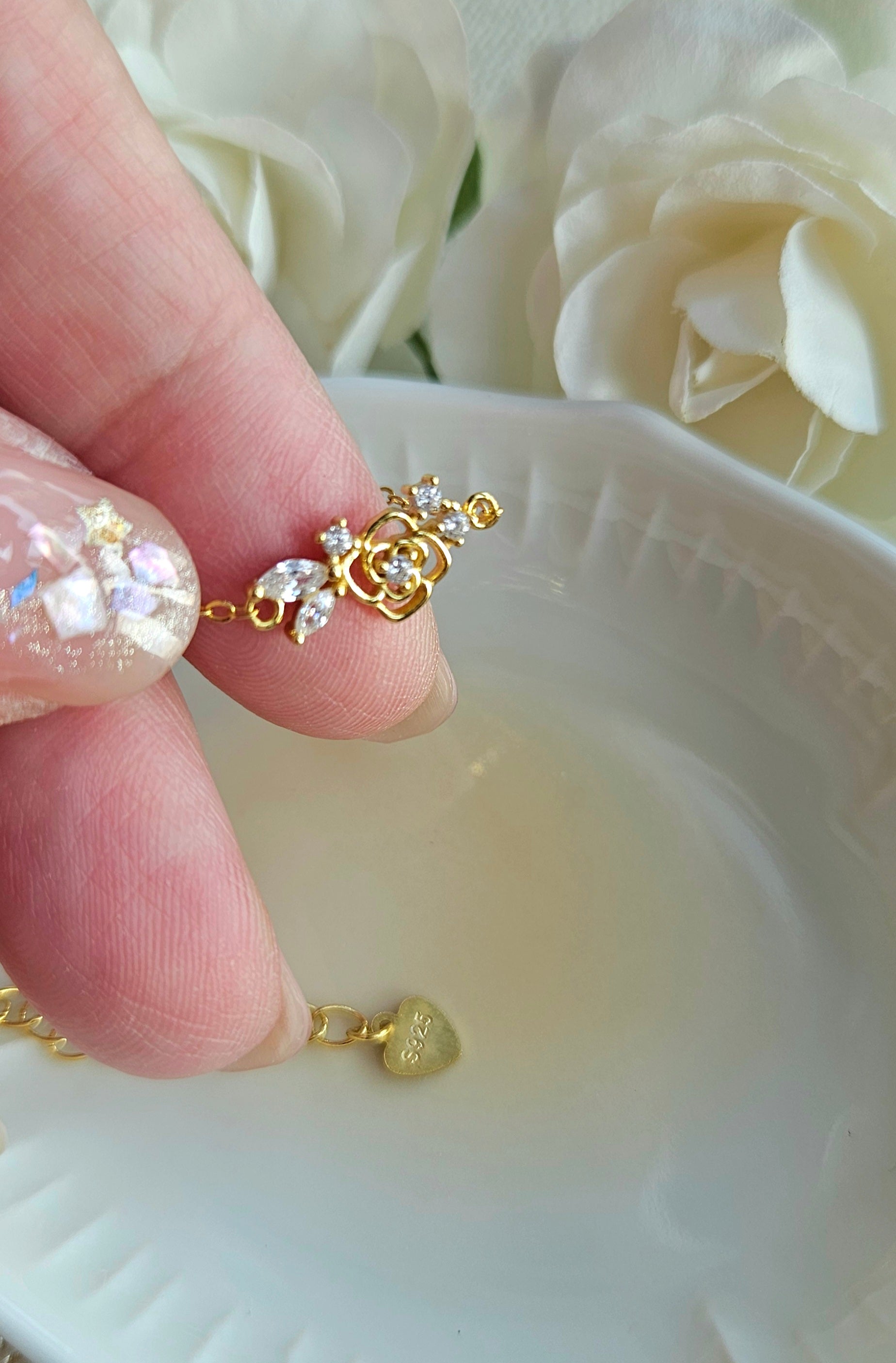 925 STERLING SILVER 14K GOLD-PLATED ROSE BRACELET