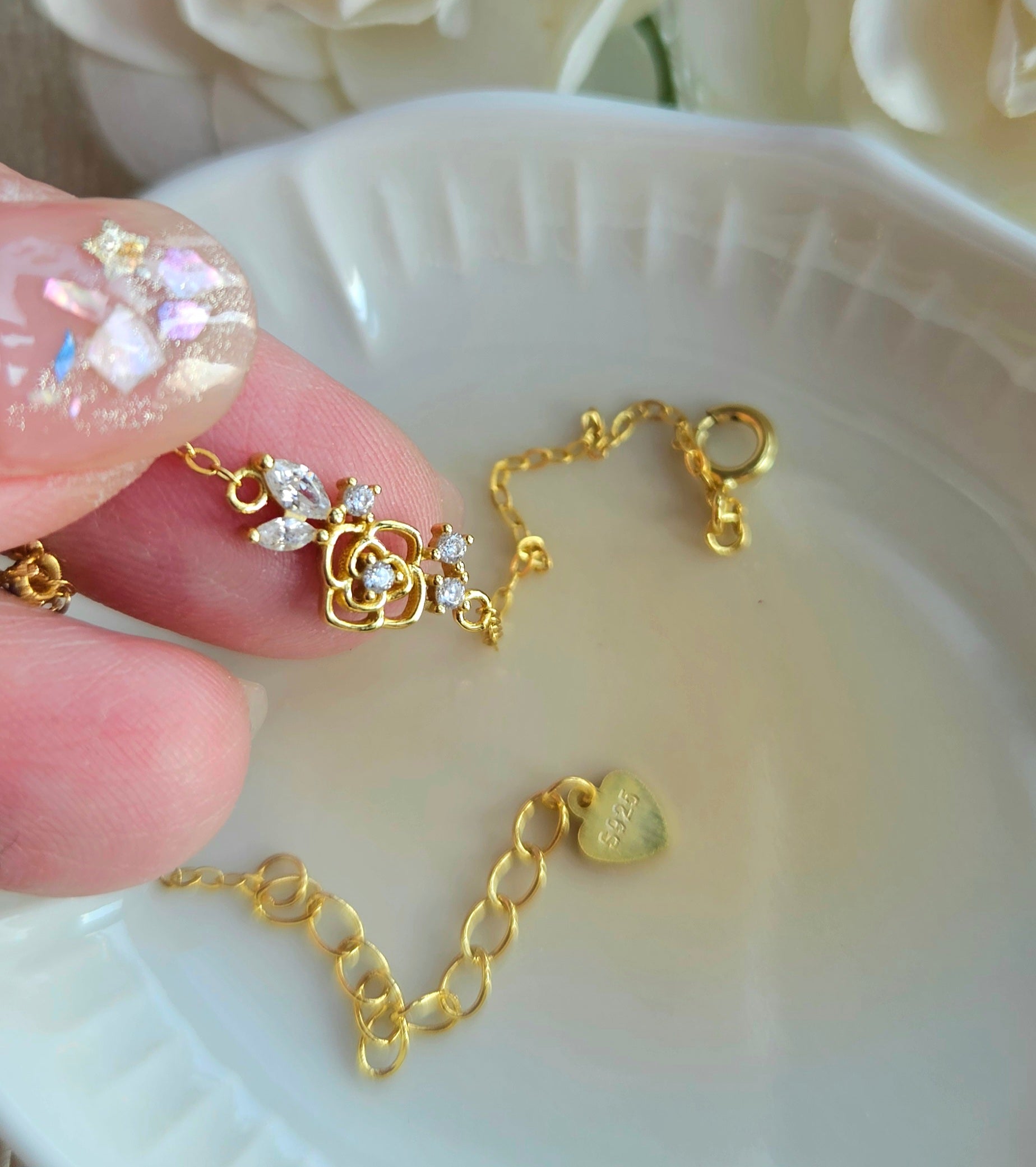 925 STERLING SILVER 14K GOLD-PLATED ROSE BRACELET