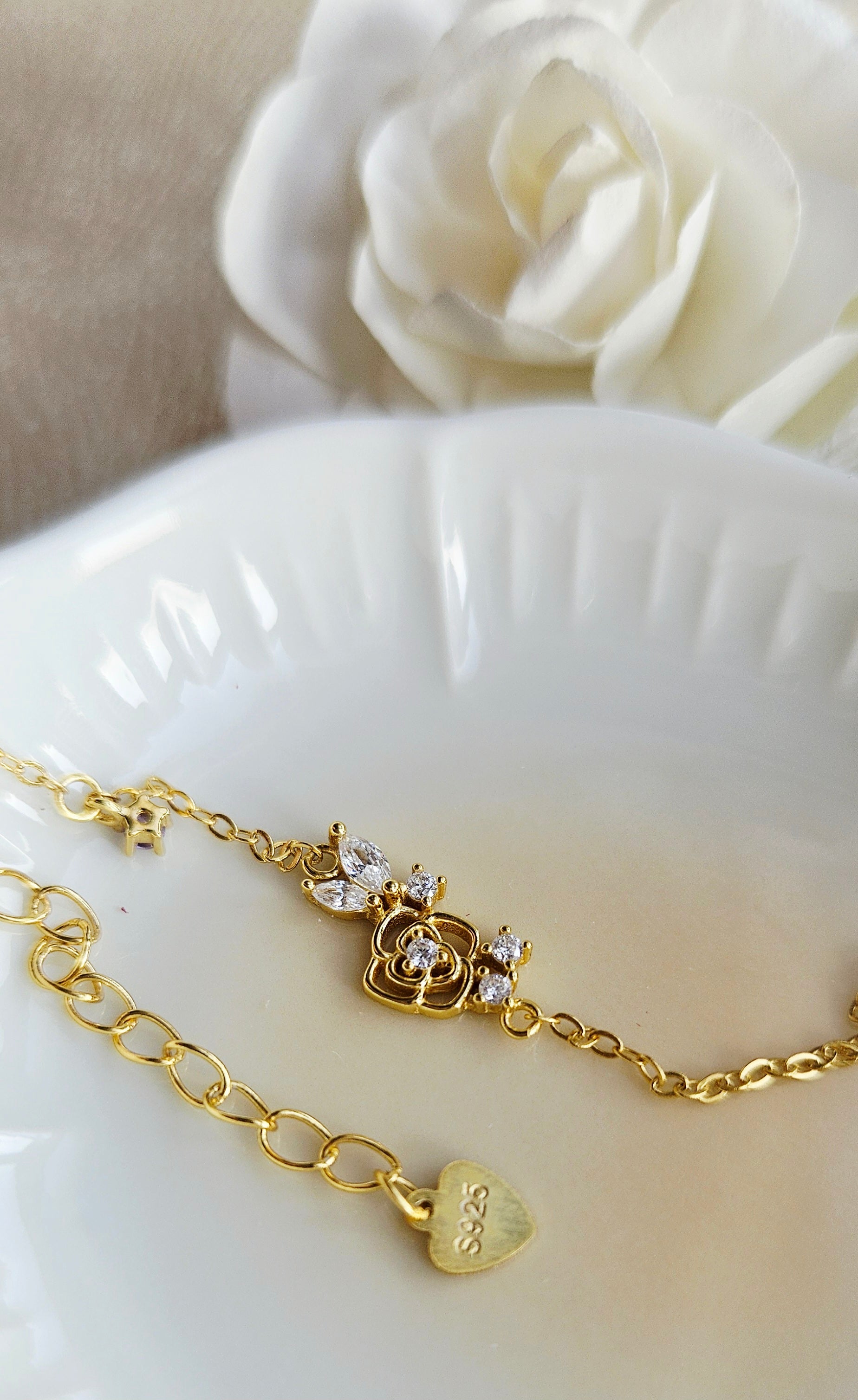 925 STERLING SILVER 14K GOLD-PLATED ROSE BRACELET