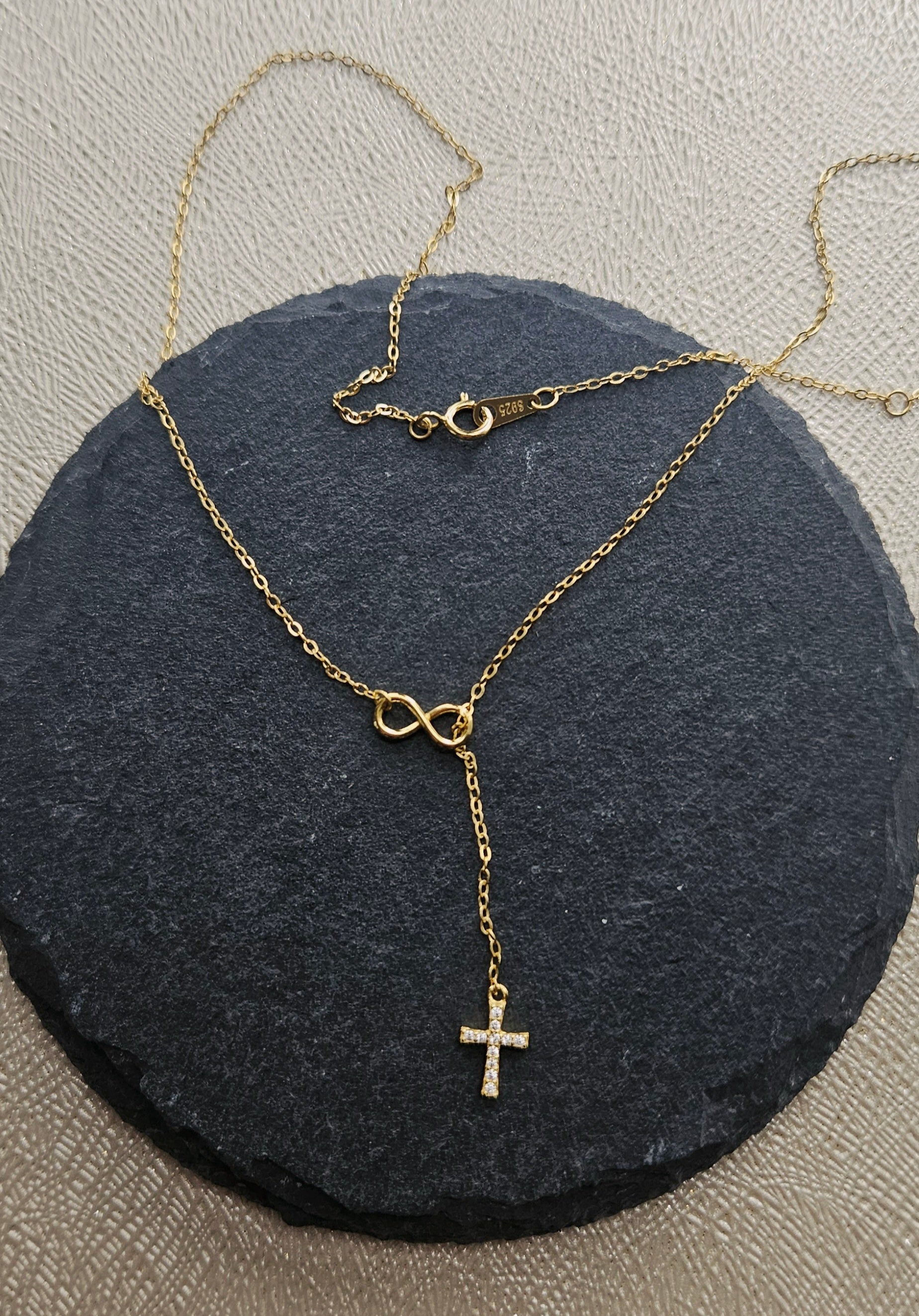 925 STERLING SILVER CROSS & INFINITY NECKLACE (SILVER/ 14K GOLD-PLATED)