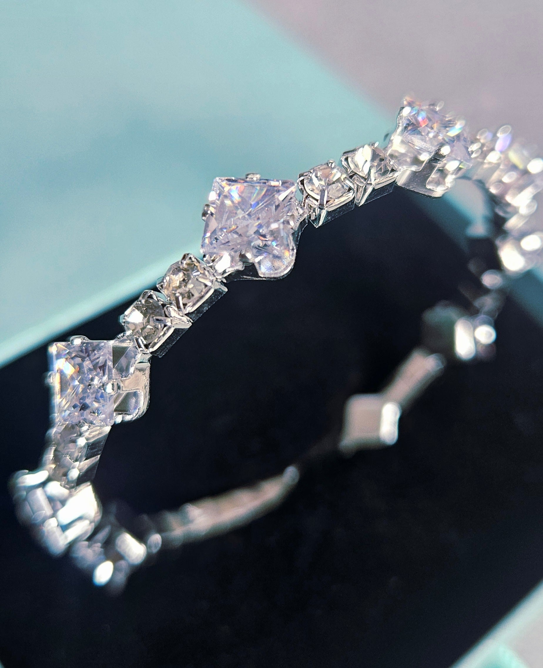 AQUA CUBIC ZIRCONIA EARRINGS AND RHINESTONE BRACELET SET