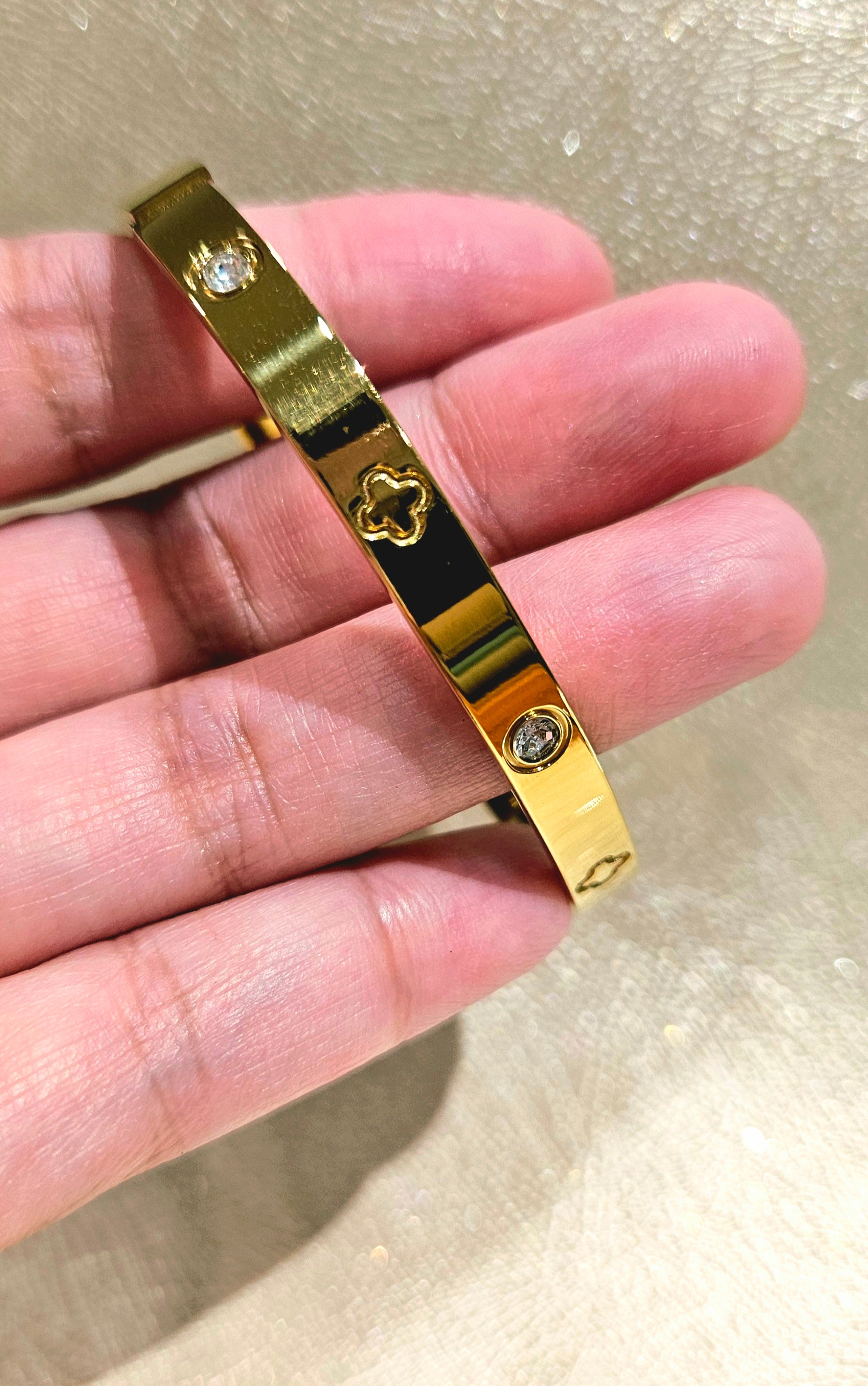 STAINLESS STEEL CLOVER BANGLE & CHAIN BRACELET SET