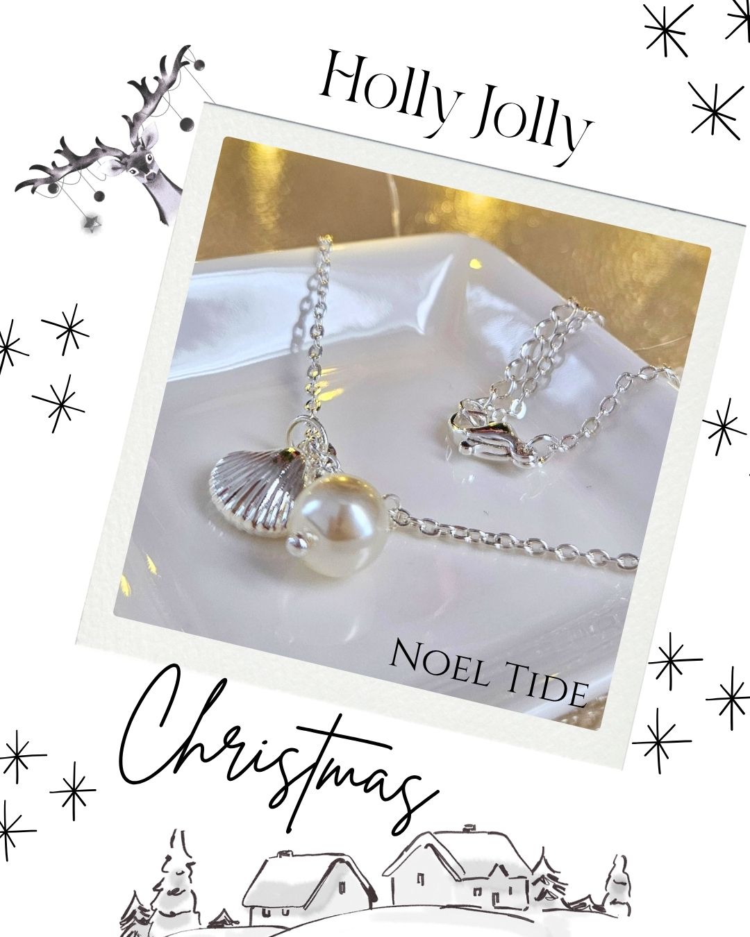 STAINLESS STEEL SILVER NECKLACE WITH FAUX PEARL AND SHELL PENDANT